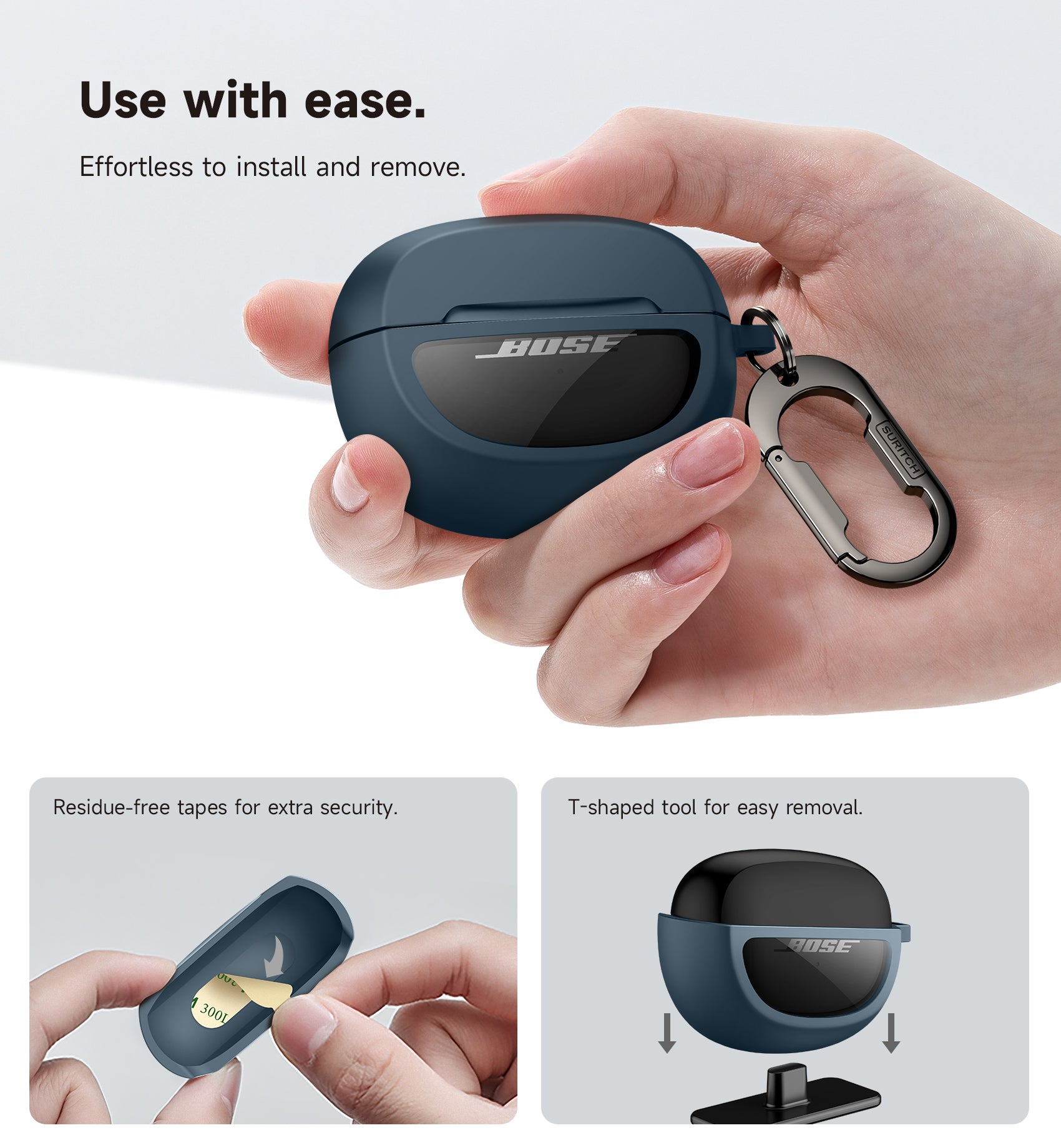 Suritch Case for Bose Ultra Open 2024 Shockproof Protective Cover for Wireless Ear Earbuds Accessories with Carabiner