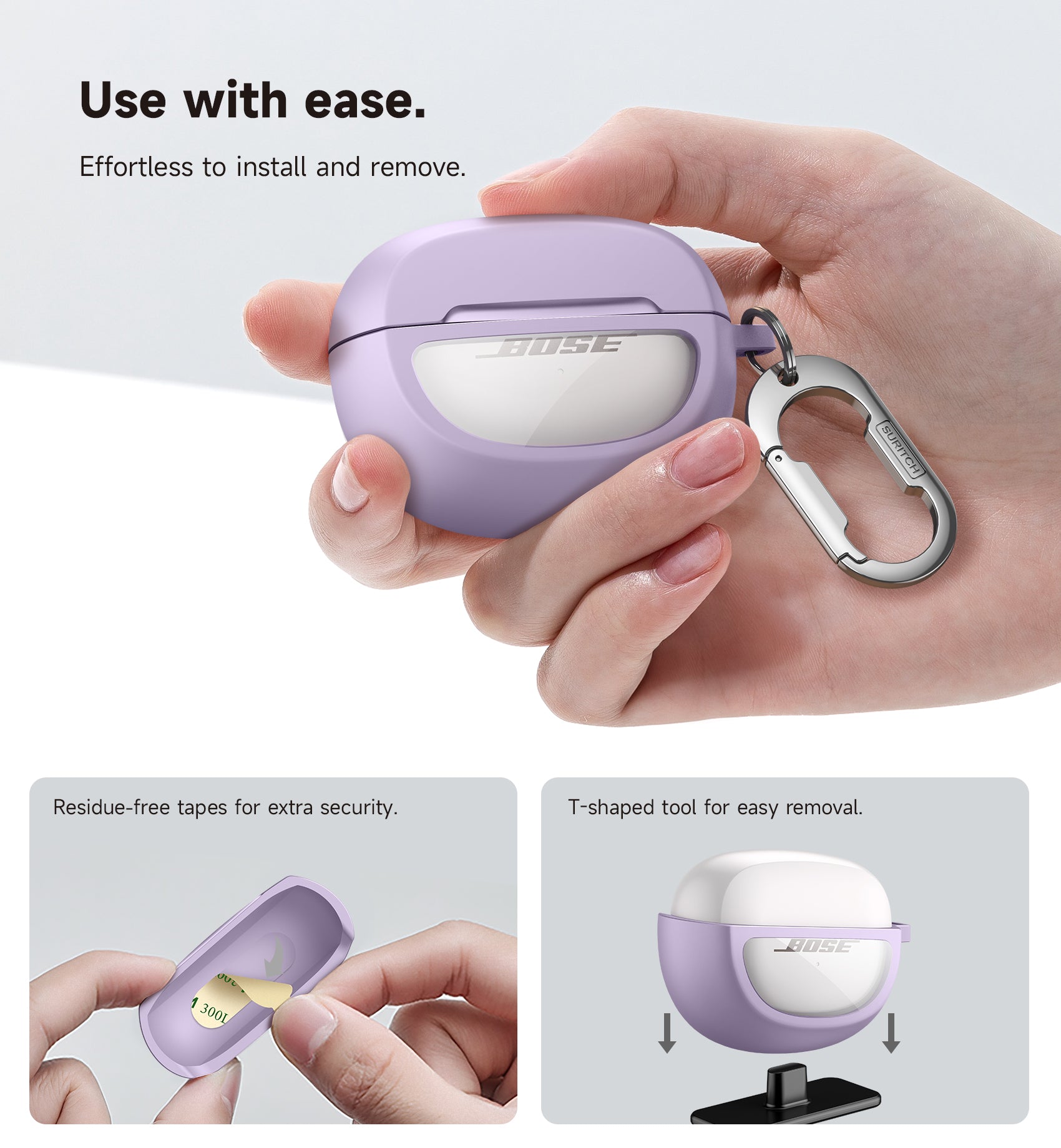Suritch Case for Bose Ultra Open 2024 Shockproof Protective Cover for Wireless Ear Earbuds Accessories with Carabiner