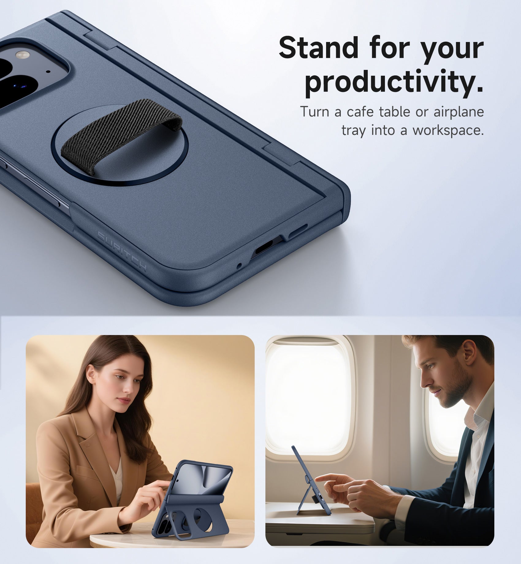 Suritch Case for Google Pixel 10 Pro Fold with 360° Rotatable Hand Strap Phone Grip Holder Invisible Kickstand Screen Protector Protective Cover