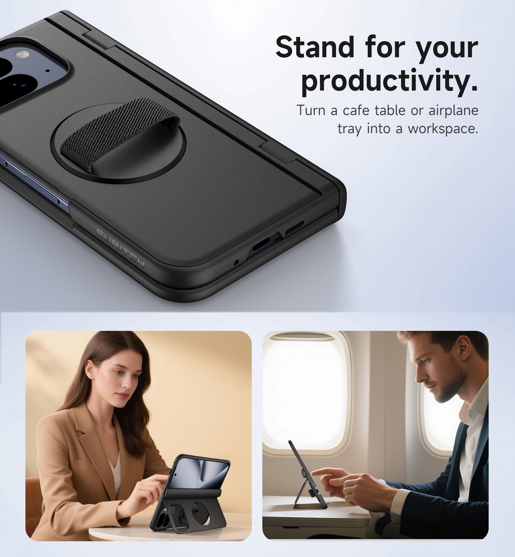 Suritch Case for Google Pixel 10 Pro Fold with 360° Rotatable Hand Strap Phone Grip Holder Invisible Kickstand Screen Protector Protective Cover