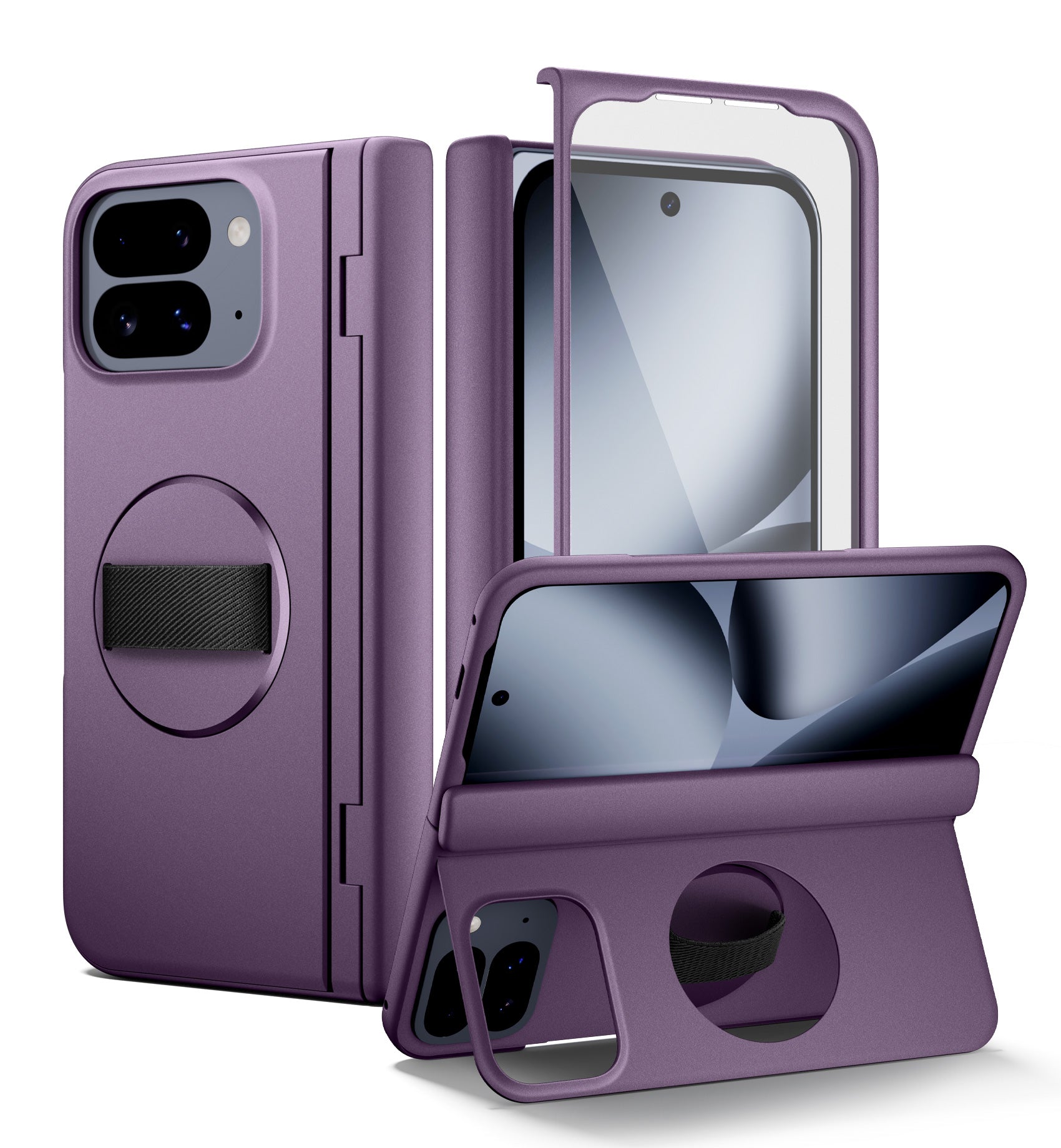 Suritch Case for Google Pixel 10 Pro Fold with 360° Rotatable Hand Strap Phone Grip Holder Invisible Kickstand Screen Protector Protective Cover