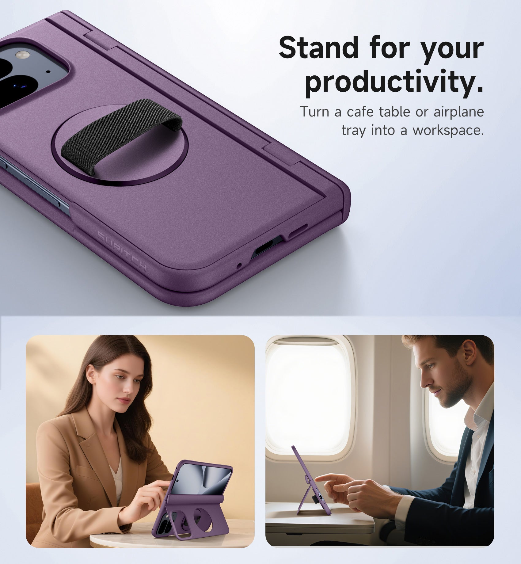Suritch Case for Google Pixel 10 Pro Fold with 360° Rotatable Hand Strap Phone Grip Holder Invisible Kickstand Screen Protector Protective Cover