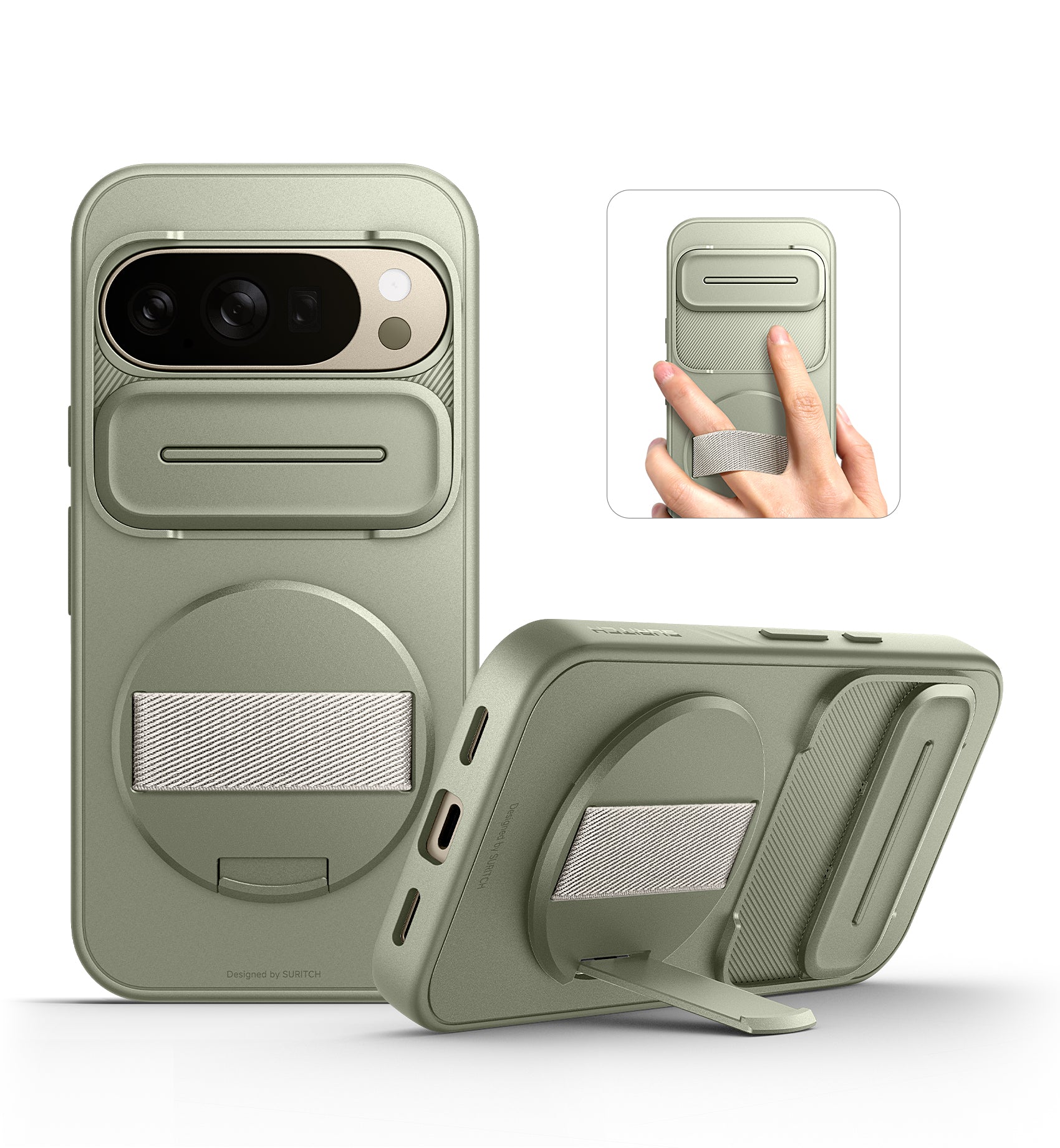 Suritch Case for Google Pixel 10 Pro XL with 360° Rotatable Hand Strap Phone Grip Holder Invisible Kickstand Slide Camera Cover Protective Cover