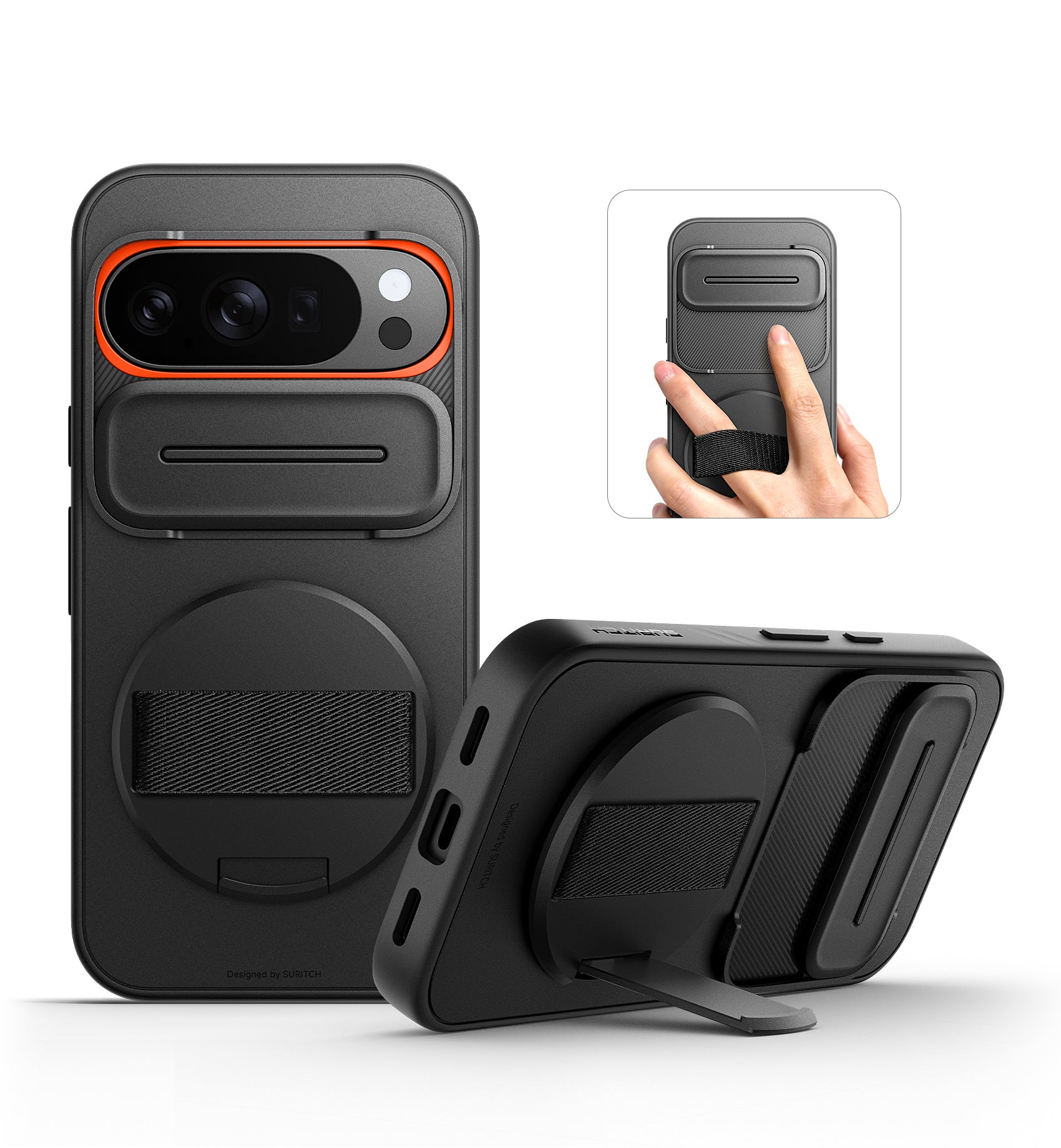 Suritch Case for Google Pixel 10 Pro with 360° Rotatable Hand Strap Phone Grip Holder Invisible Kickstand Slide Camera Cover Protective Cover