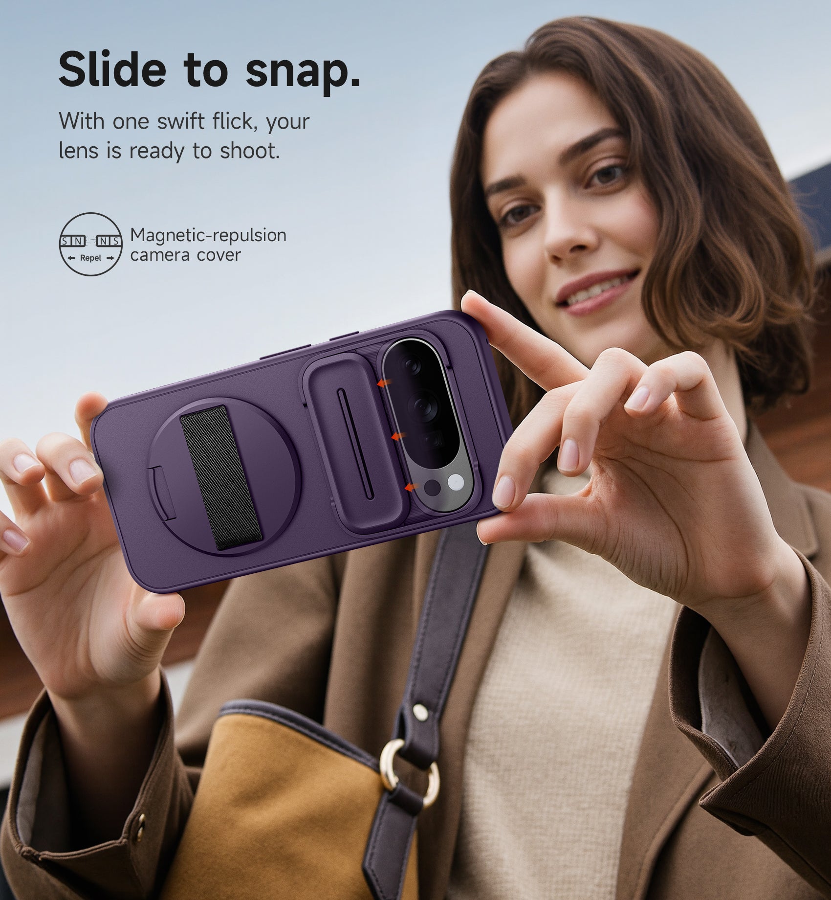 Suritch Case for Google Pixel 10 Pro with 360° Rotatable Hand Strap Phone Grip Holder Invisible Kickstand Slide Camera Cover Protective Cover