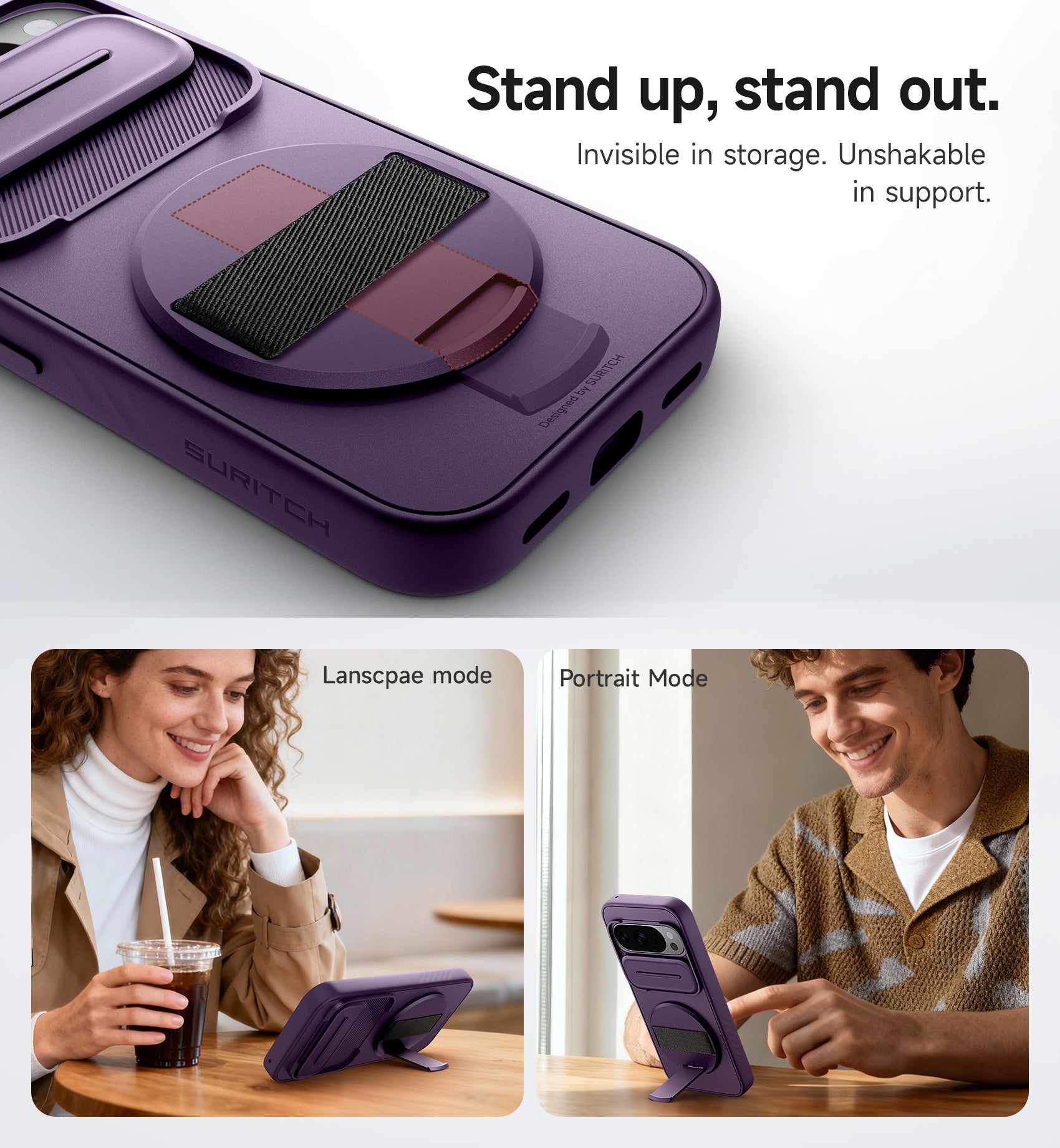 Suritch Case for Google Pixel 10 with 360° Rotatable Hand Strap Phone Grip Holder Invisible Kickstand Slide Camera Cover Protective Cover