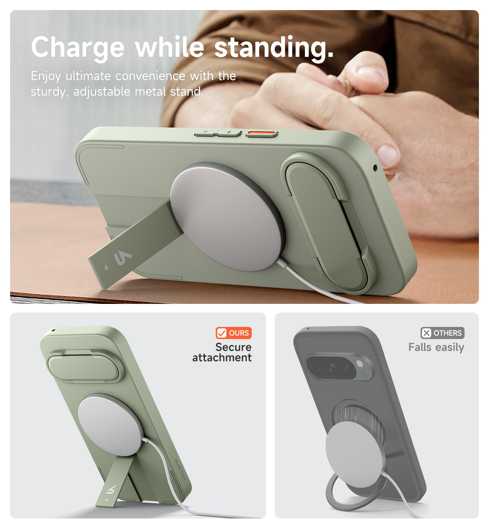 Suritch Case for Google Pixel 9 Pro Compatible with MagSafe Protective Cover with Camera Cover Adjustable Metal Kickstand