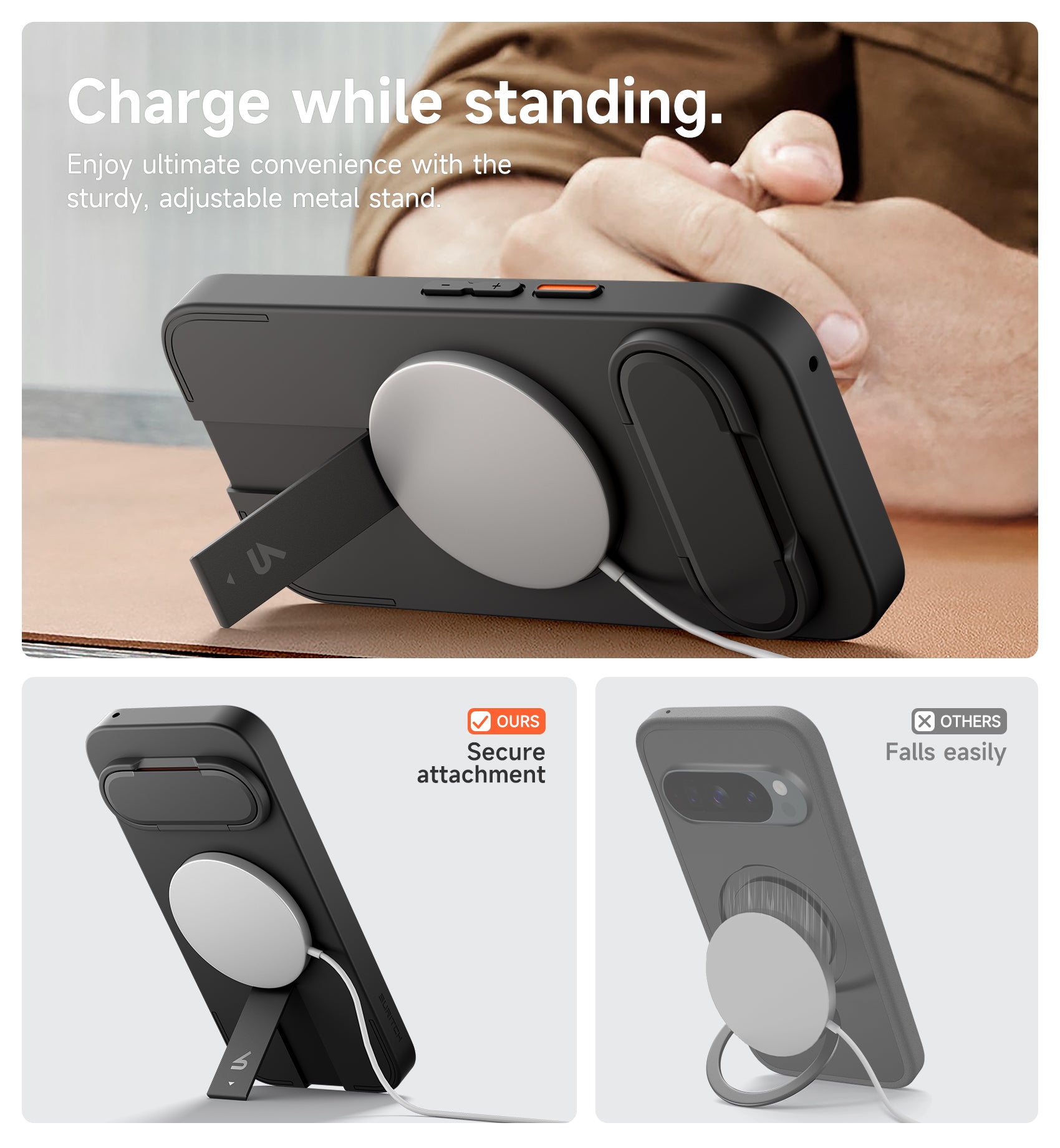 Suritch Case for Google Pixel 9 Pro XL Compatible with MagSafe Protective Cover with Camera Cover Adjustable Metal Kickstand