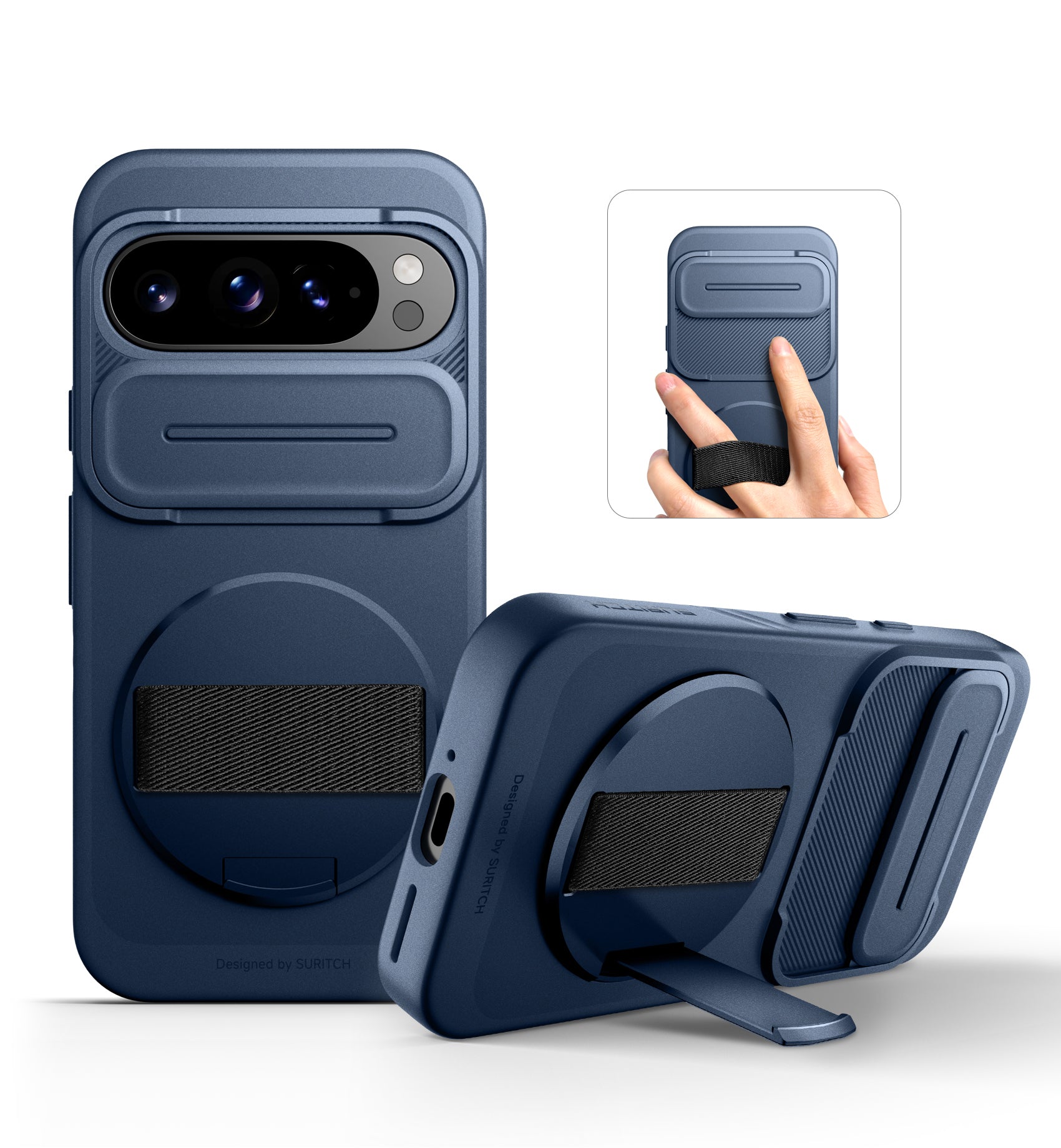 Suritch Case for Google Pixel 9 Pro with 360° Rotatable Hand Strap Phone Grip Holder Invisible Kickstand Slide Camera Cover Slim Rugged Shockproof Protective Cover