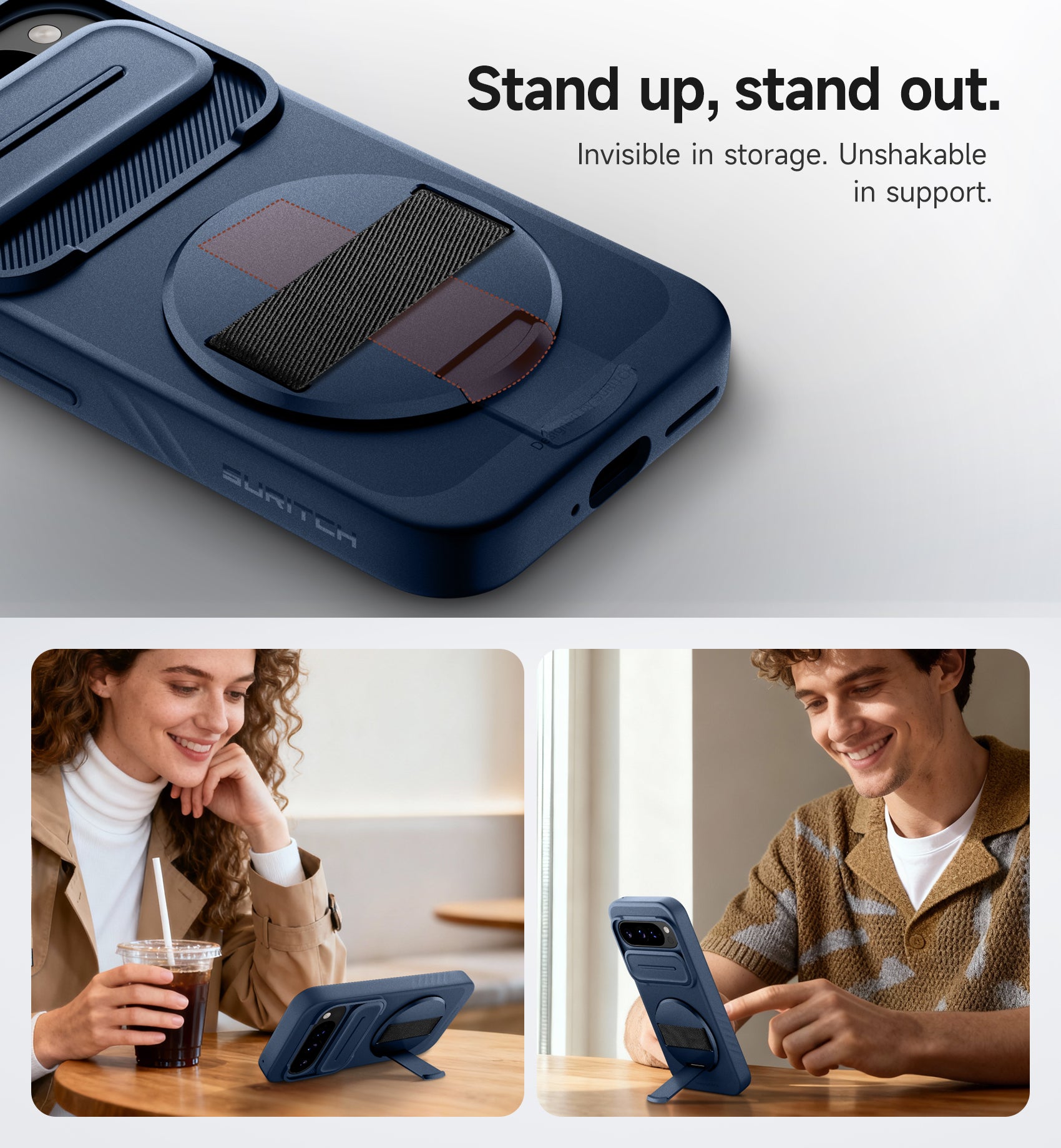 Suritch Case for Google Pixel 9 Pro with 360° Rotatable Hand Strap Phone Grip Holder Invisible Kickstand Slide Camera Cover Slim Rugged Shockproof Protective Cover