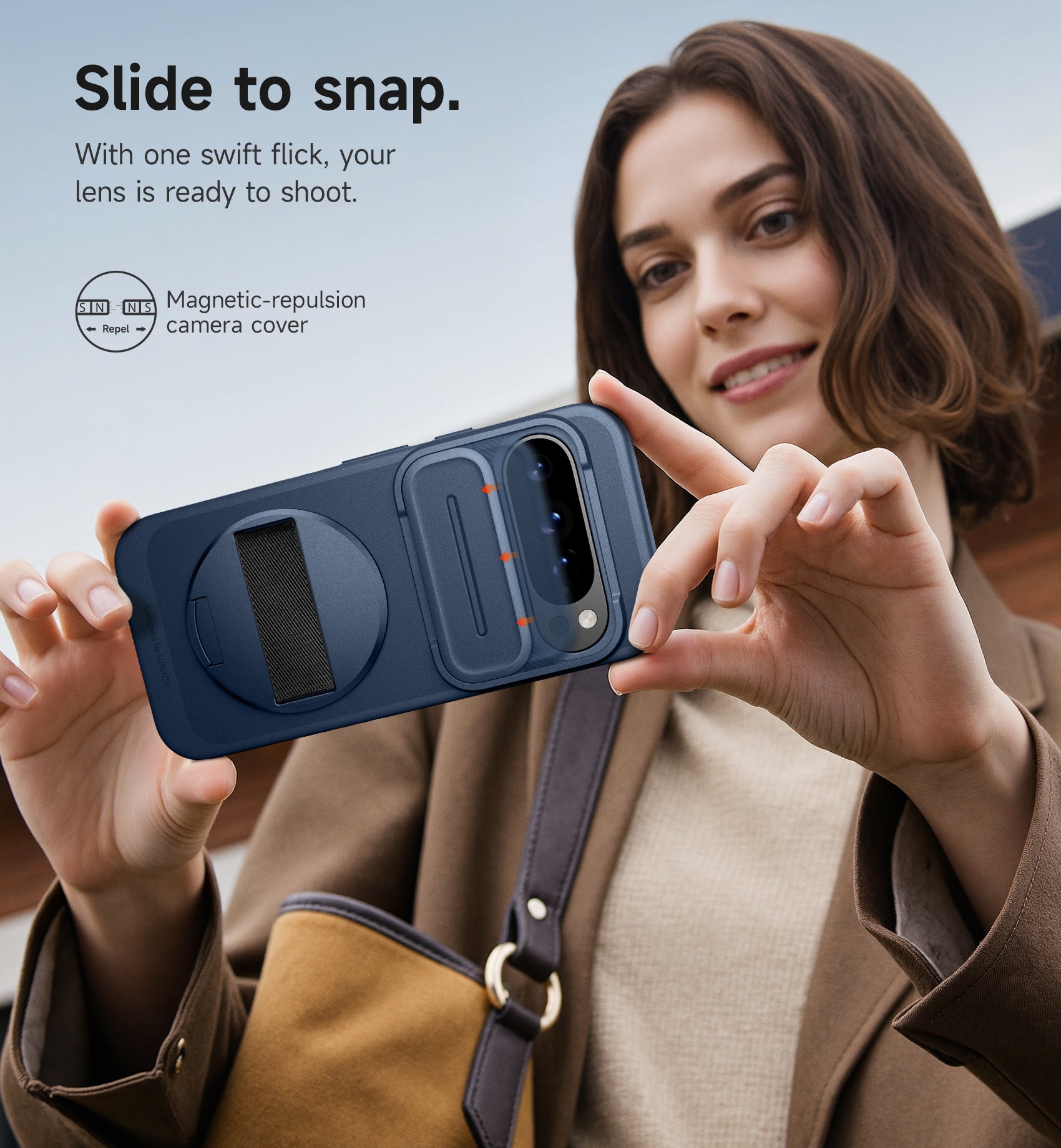 Suritch Case for Google Pixel 9 Pro with 360° Rotatable Hand Strap Phone Grip Holder Invisible Kickstand Slide Camera Cover Slim Rugged Shockproof Protective Cover