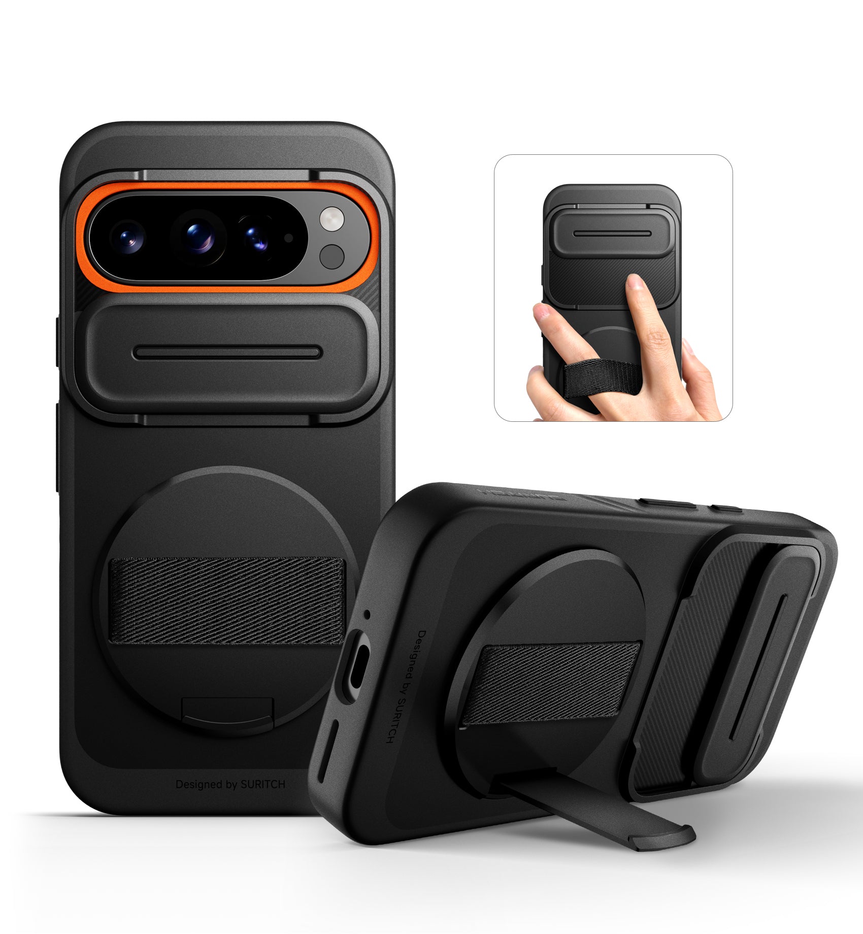 Suritch Case for Google Pixel 9 with 360° Rotatable Hand Strap Phone Grip Holder Invisible Kickstand Slide Camera Cover Slim Rugged Shockproof Protective Cover