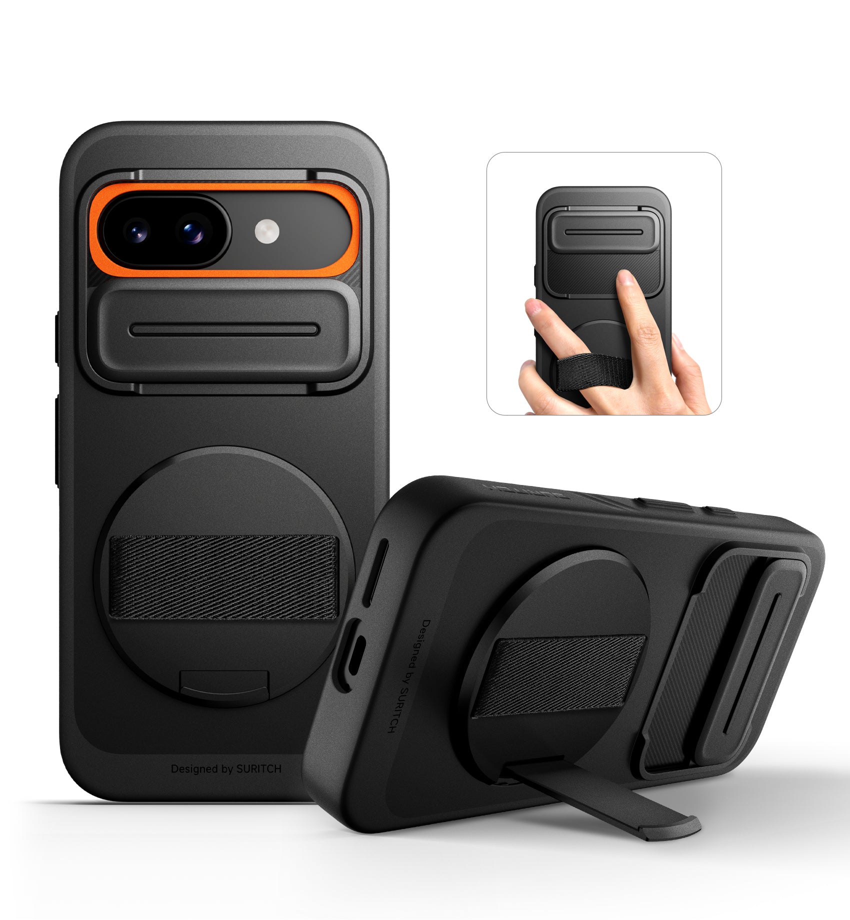 Suritch Case for Google Pixel 9a with 360° Rotatable Hand Strap Phone Grip Holder Invisible Kickstand Slide Camera Cover Slim Rugged Shockproof Protective Cover