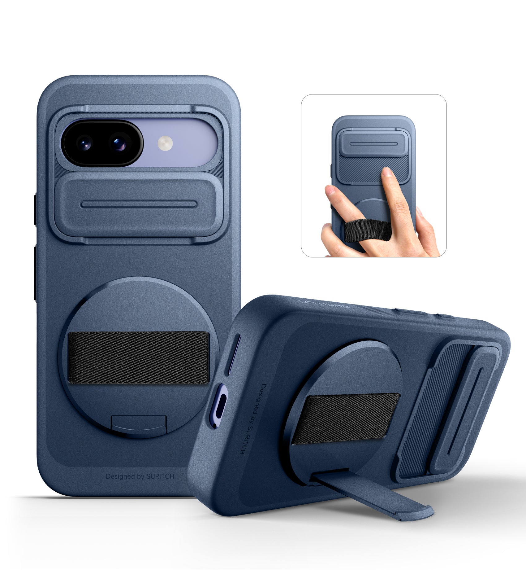 Suritch Case for Google Pixel 9a with 360° Rotatable Hand Strap Phone Grip Holder Invisible Kickstand Slide Camera Cover Slim Rugged Shockproof Protective Cover