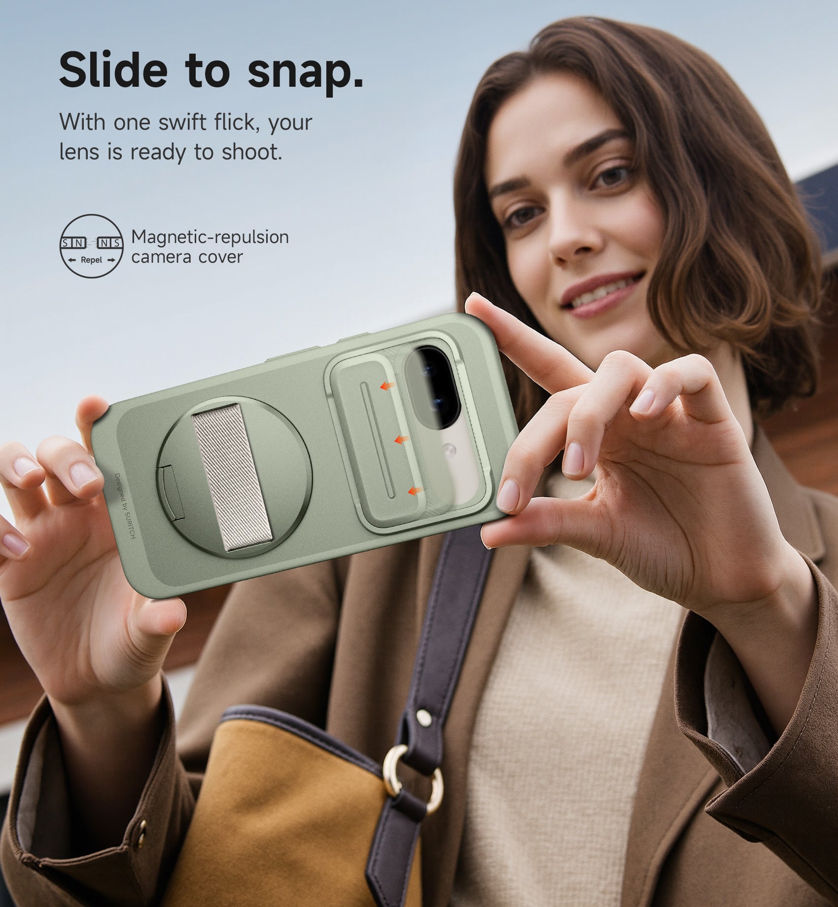 Suritch Case for Google Pixel 9a with 360° Rotatable Hand Strap Phone Grip Holder Invisible Kickstand Slide Camera Cover Slim Rugged Shockproof Protective Cover