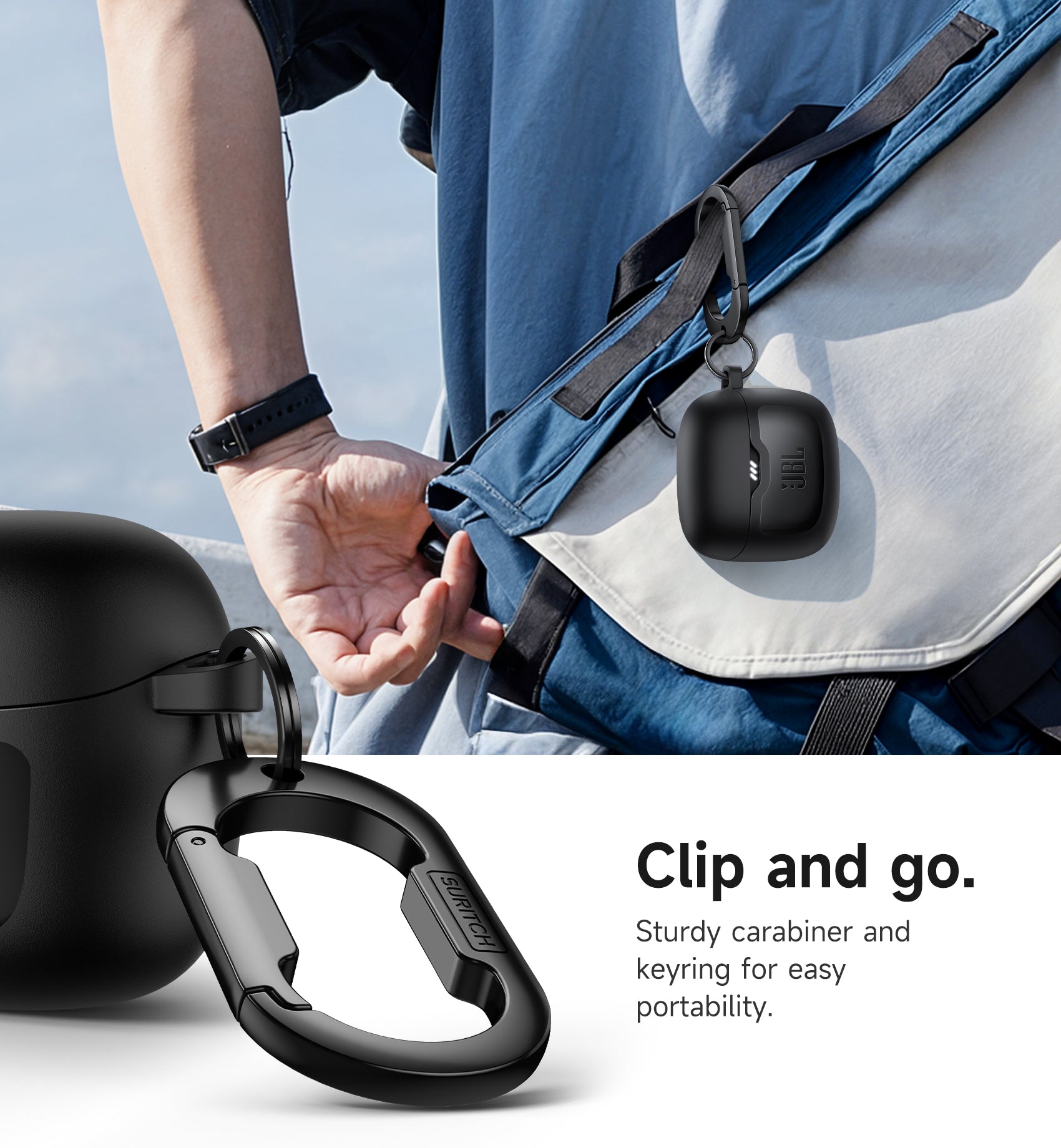 SURITCH Magnetic Bumper Case for JBL Tune Flex Earbuds Rugged Shockproof Protective Covers with Magnetic Lid Lock Carabiner Cleaning Kit Removal Tool