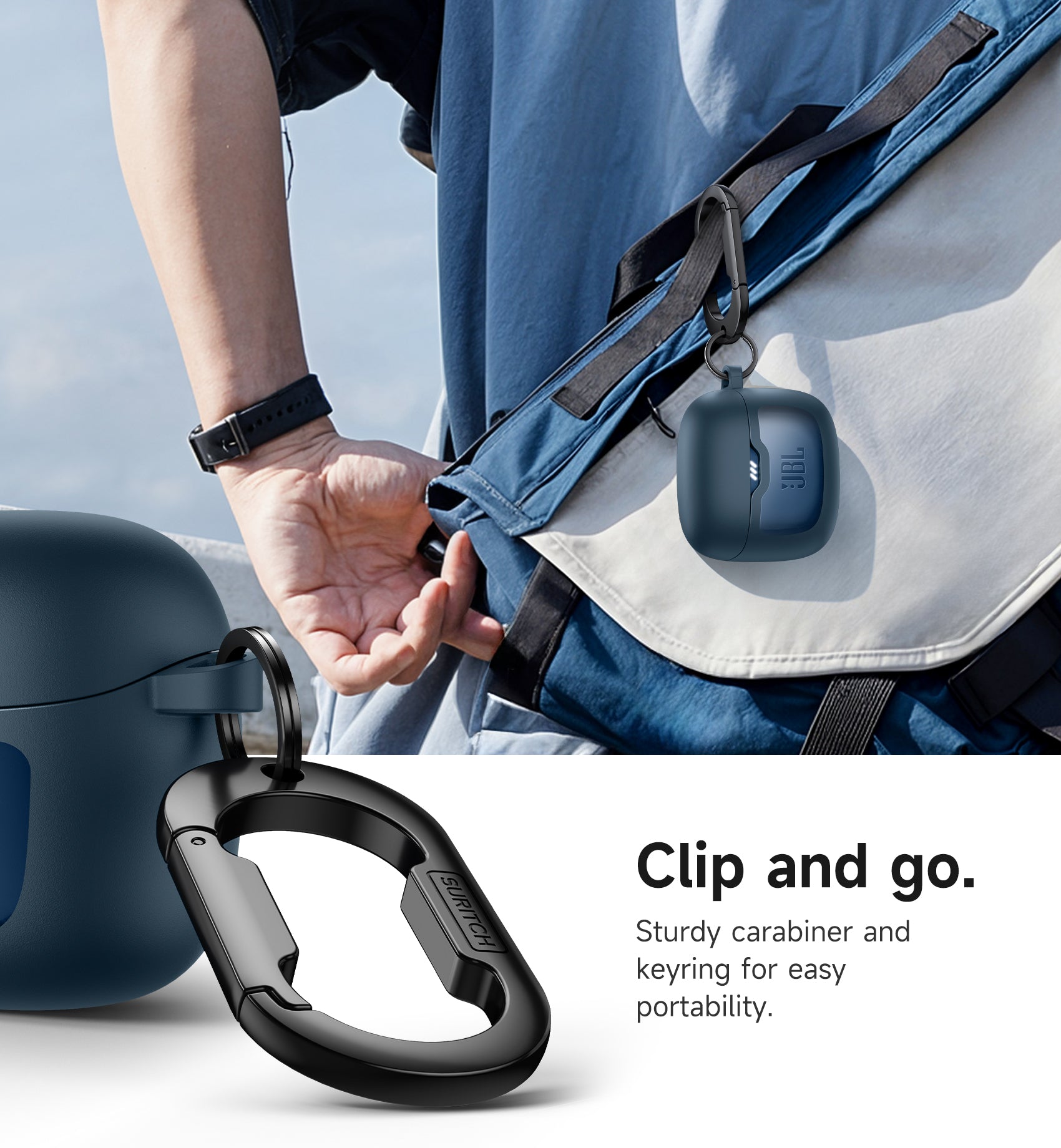 SURITCH Magnetic Bumper Case for JBL Tune Flex Earbuds Rugged Shockproof Protective Covers with Magnetic Lid Lock Carabiner Cleaning Kit Removal Tool