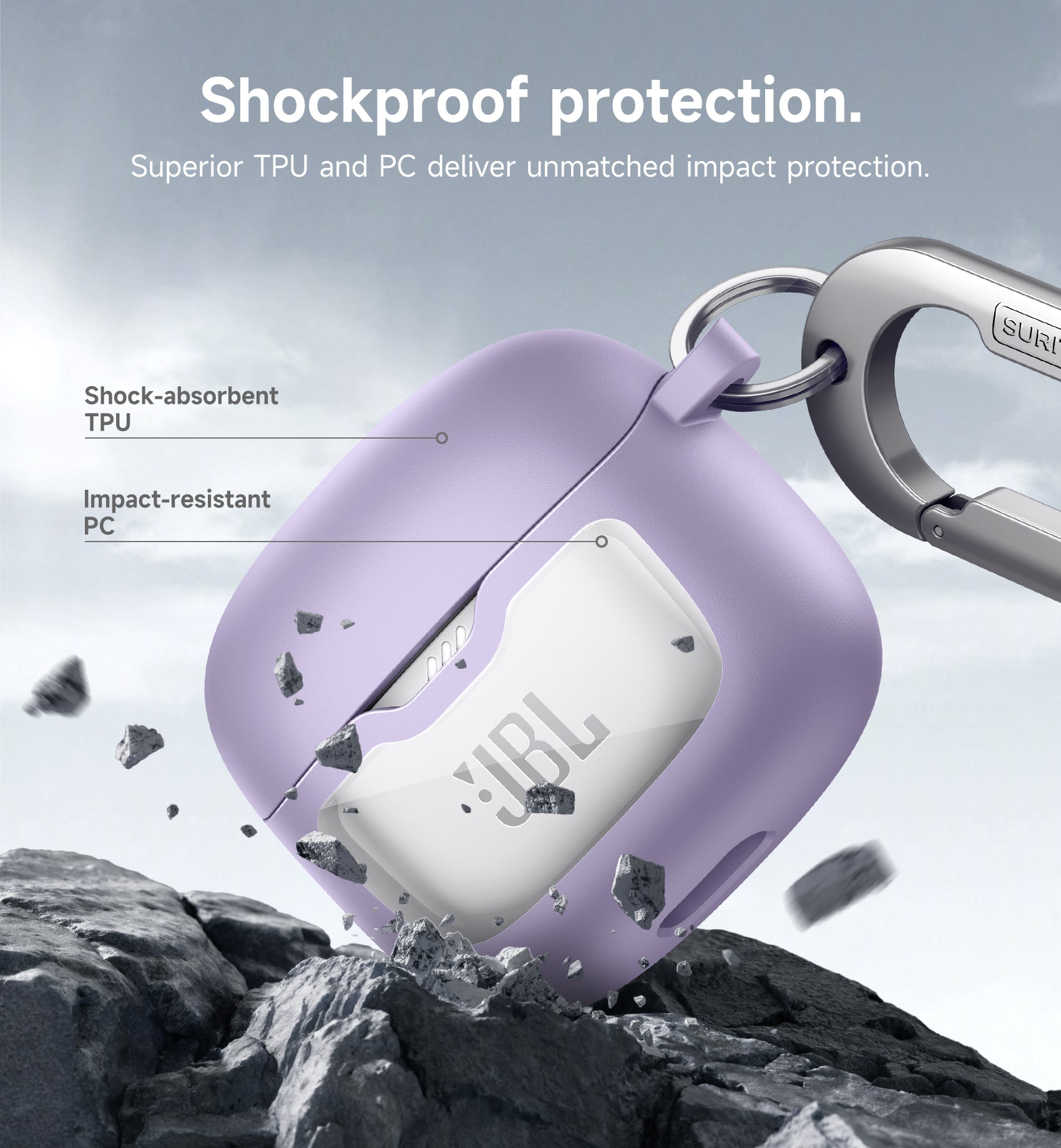 SURITCH Magnetic Bumper Case for JBL Tune Flex Earbuds Rugged Shockproof Protective Covers with Magnetic Lid Lock Carabiner Cleaning Kit Removal Tool