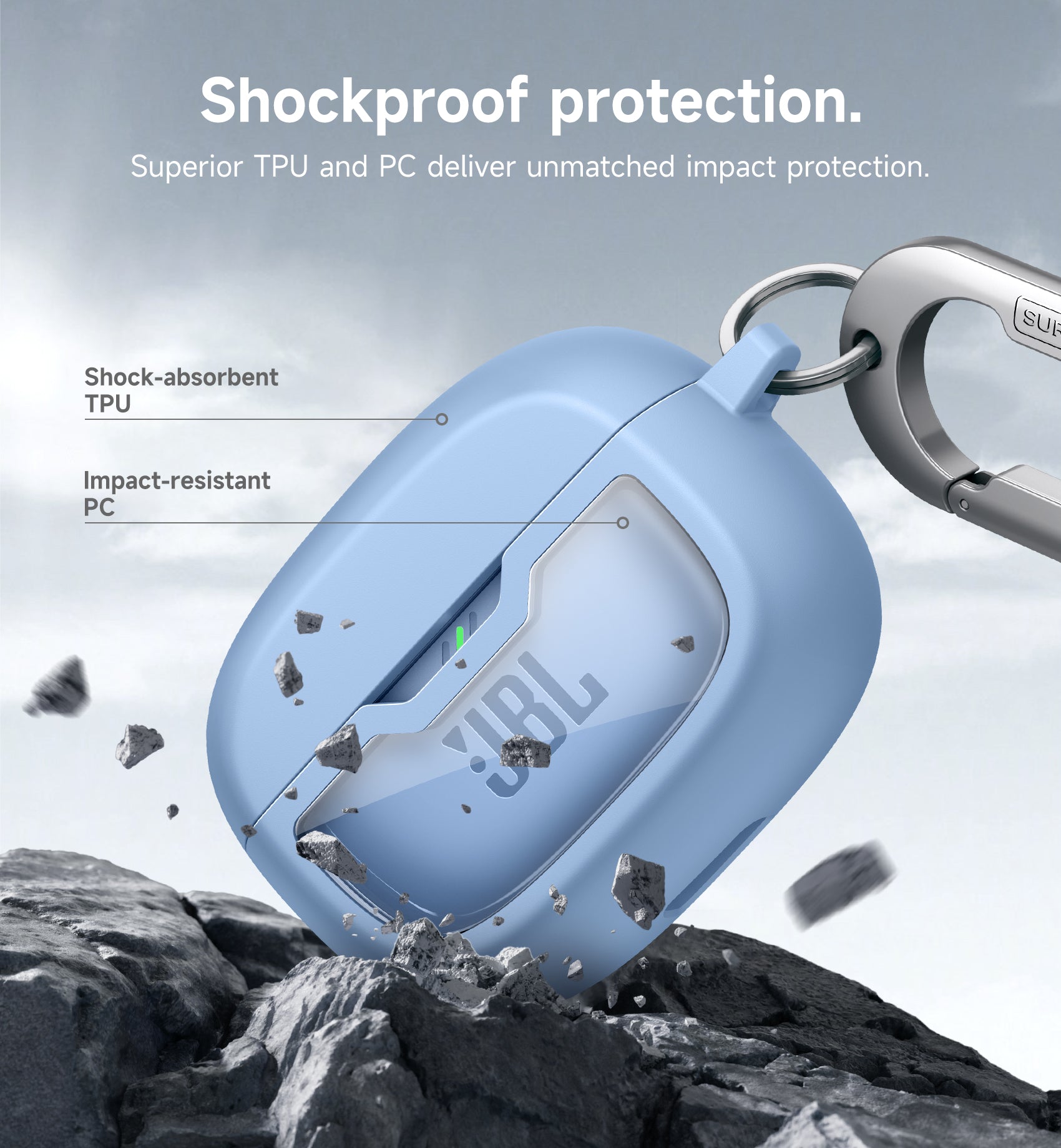 Suritch Case for JBL Vibe Beam 2nd Gen Earbuds Shockproof Magnetic Protective Headphone Cover Rugged Bumper with Carabiner Cleaning Kit Removal Tool