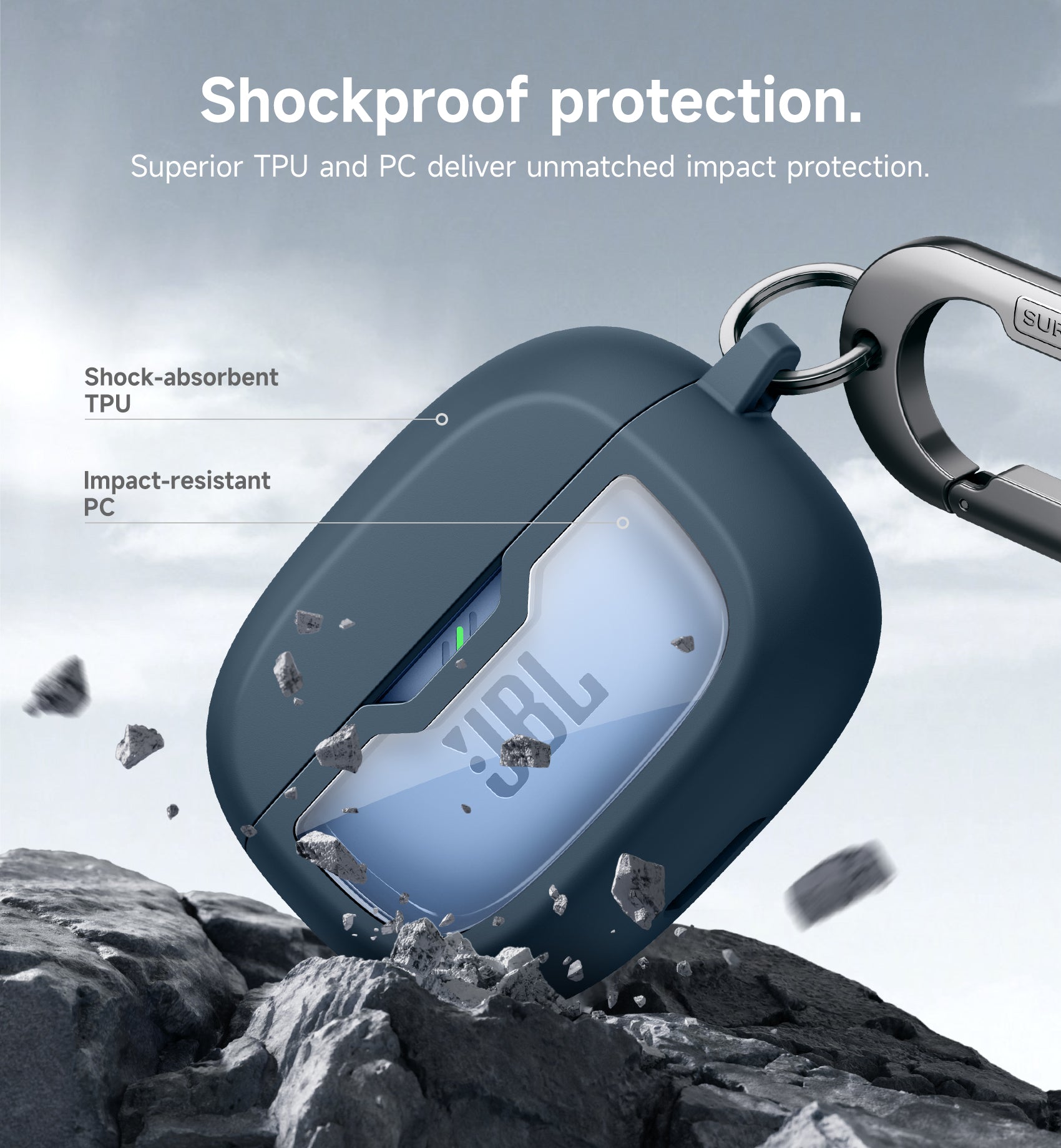 Suritch Case for JBL Vibe Beam 2nd Gen Earbuds Shockproof Magnetic Protective Headphone Cover Rugged Bumper with Carabiner Cleaning Kit Removal Tool