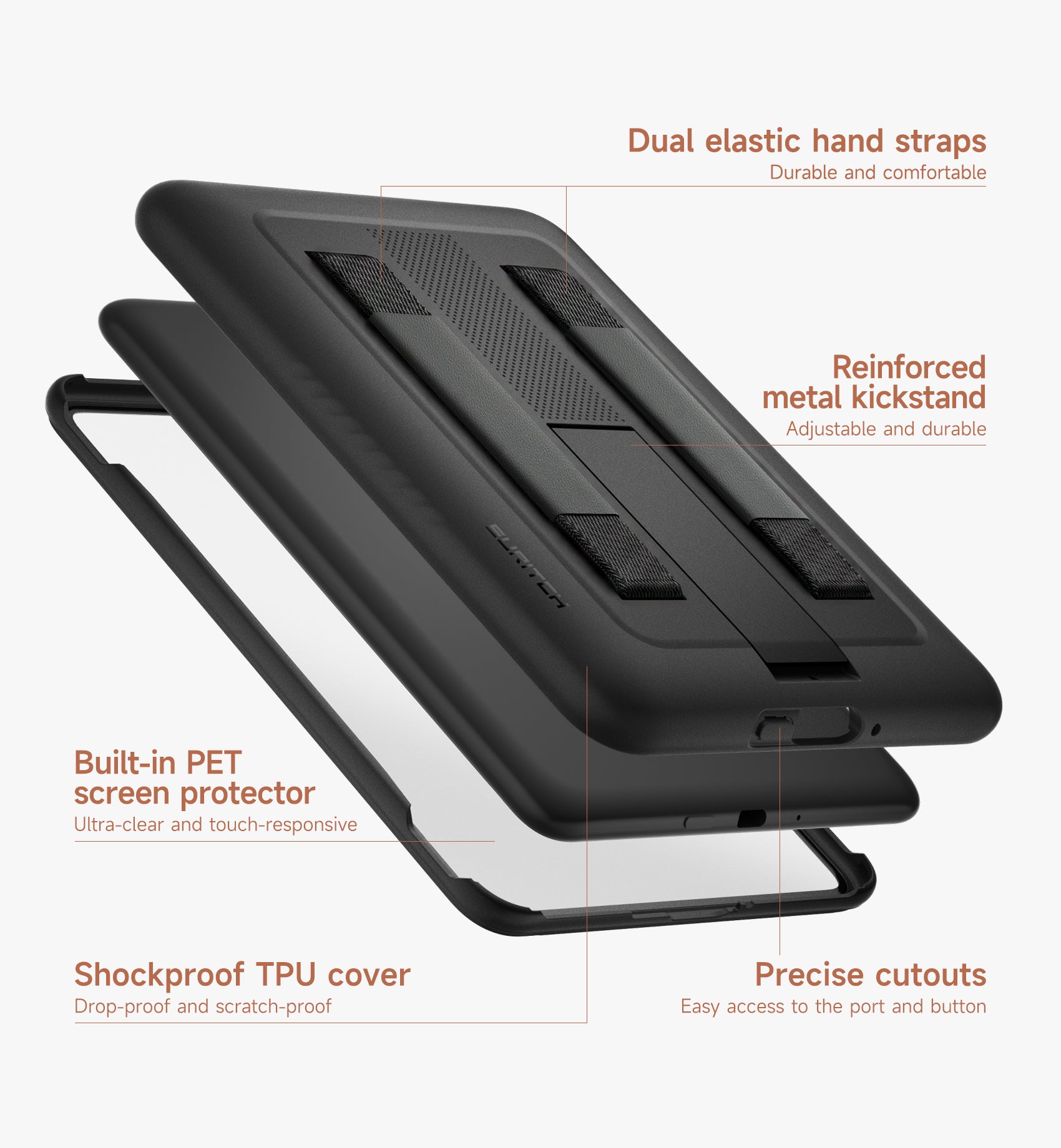 Suritch Case for Kindle Paperwhite 12th Gen 2024 Shockproof TPU Protective Cover with Dual Hand Straps Adjustable Kickstand Screen Protector
