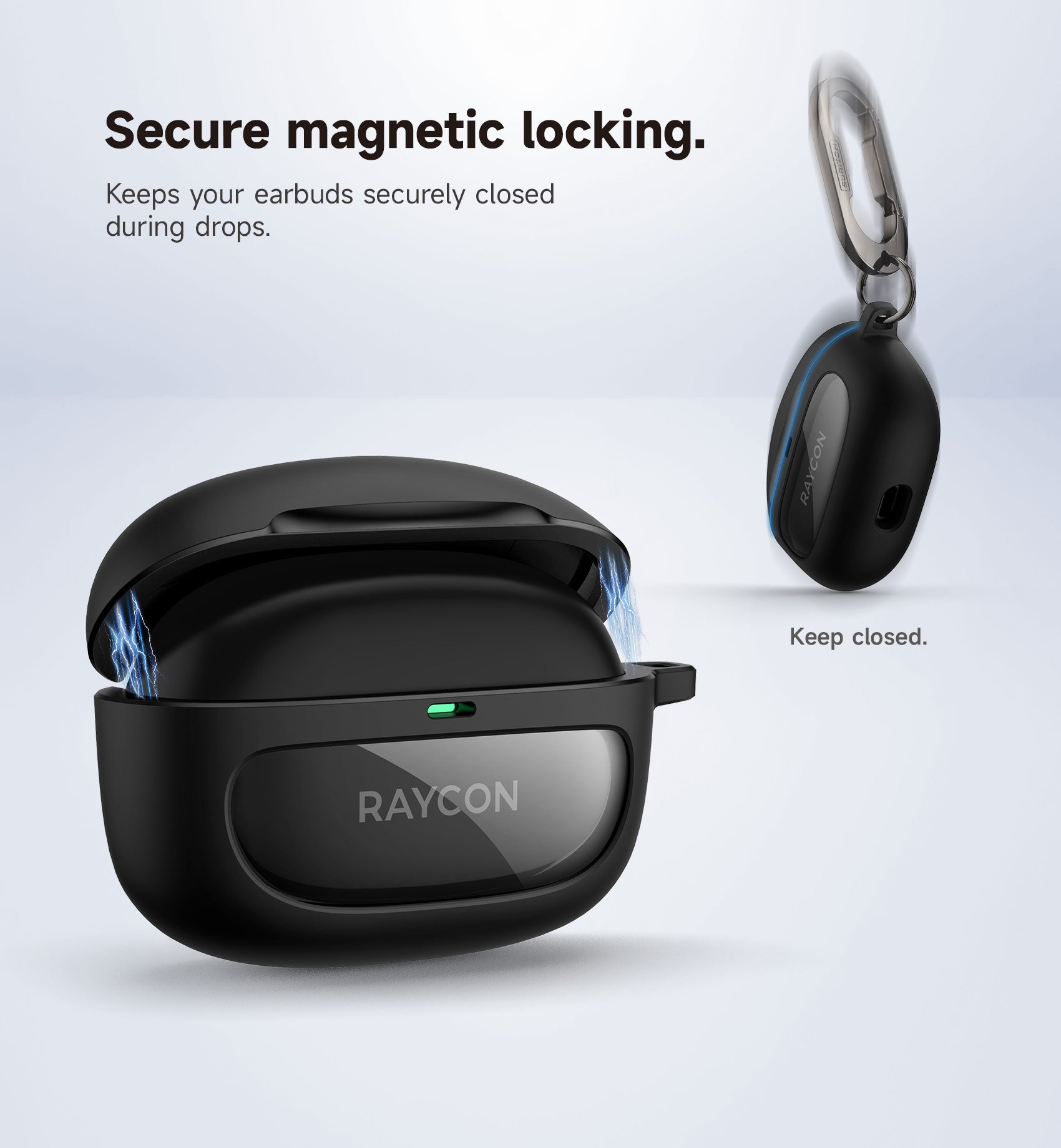 Suritch Case for Raycon Everyday Earbuds 2024 Edition Shockproof Magnetic Protective Cover Bluetooth True Wireless in-Ear Buds Headphones with Magnetic Lid Lock Carabiner