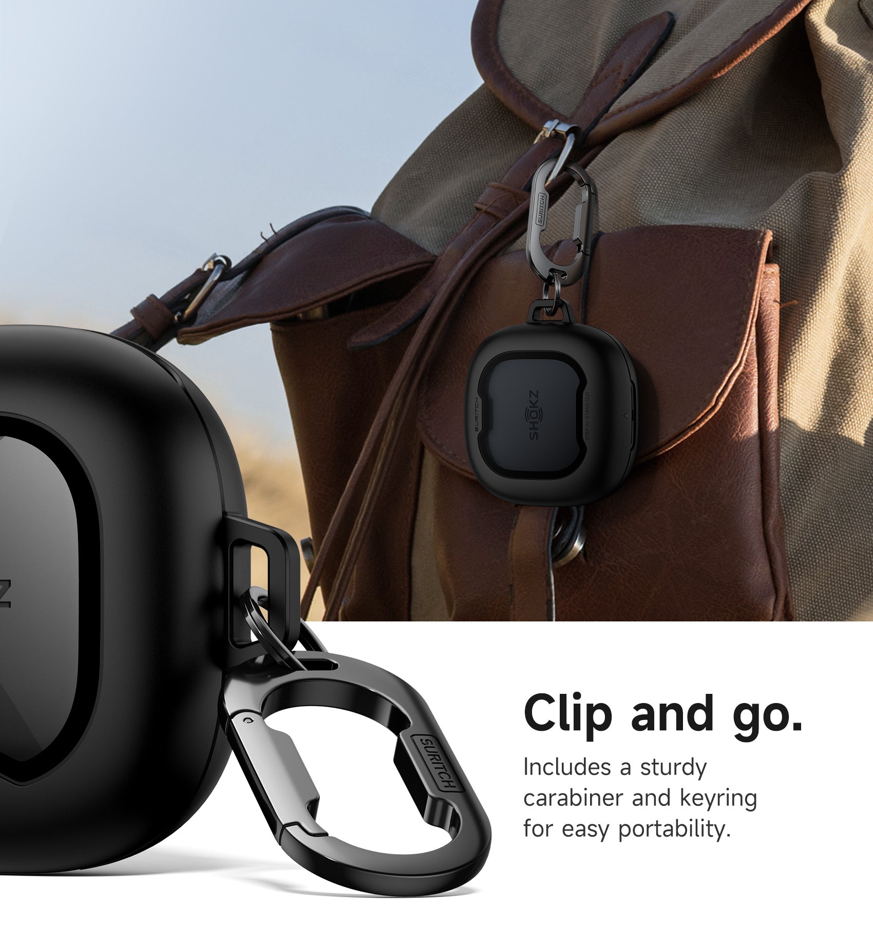 Suritch Case for SHOKZ OpenFit 2 Magnetic Locking Shockproof Bumper Protective Cover with Carabiner Keyring Cleaner Kit