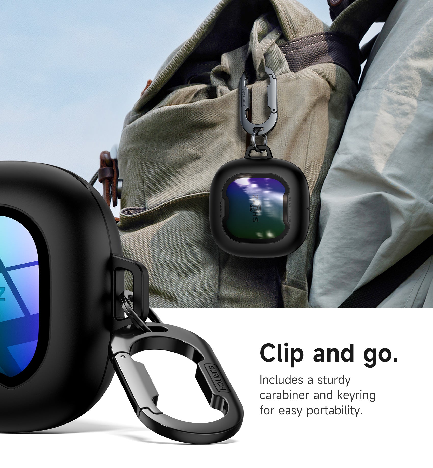 Suritch Case for SHOKZ OpenFit 2 Magnetic Locking Shockproof Bumper Protective Cover with Carabiner Keyring Cleaner Kit