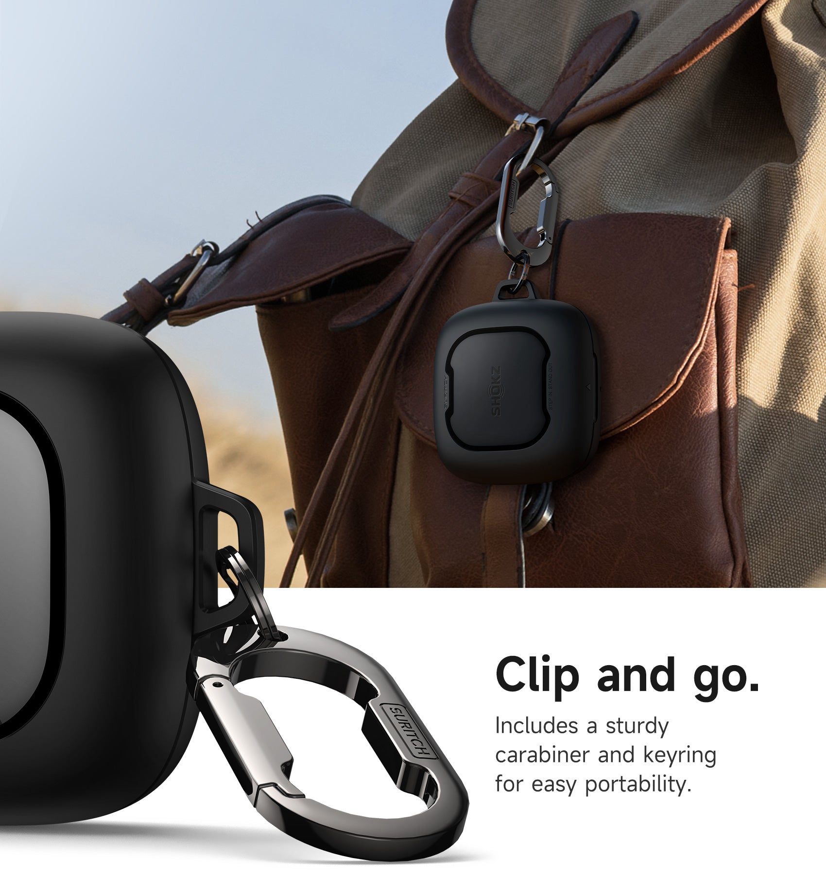 Suritch Case for SHOKZ OpenFit Air Earbuds 2024 Magnetic Locking Protective Bumper Cover with Carabiner Keyring