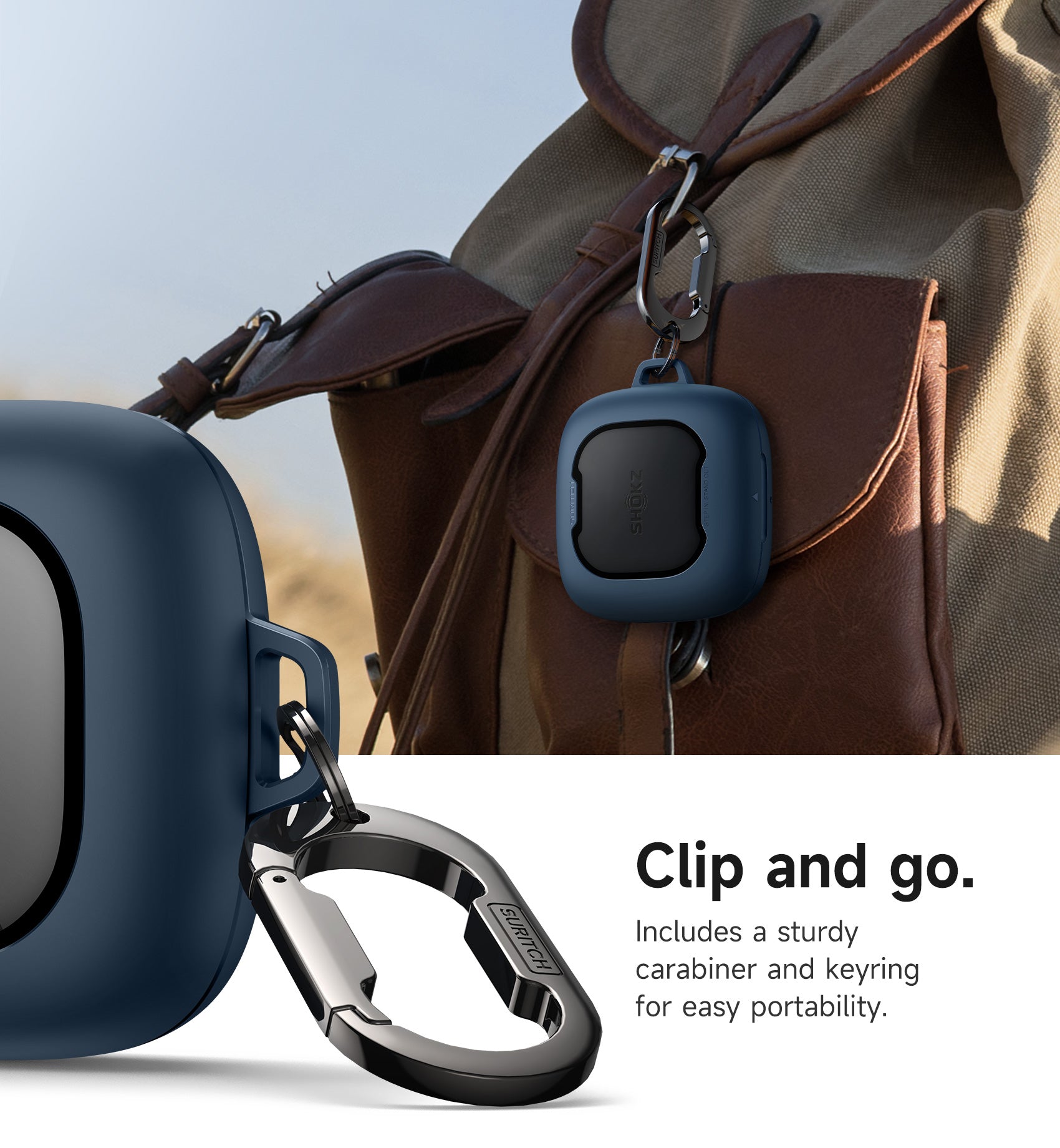 Suritch Case for SHOKZ OpenFit Air Earbuds 2024 Magnetic Locking Protective Bumper Cover with Carabiner Keyring