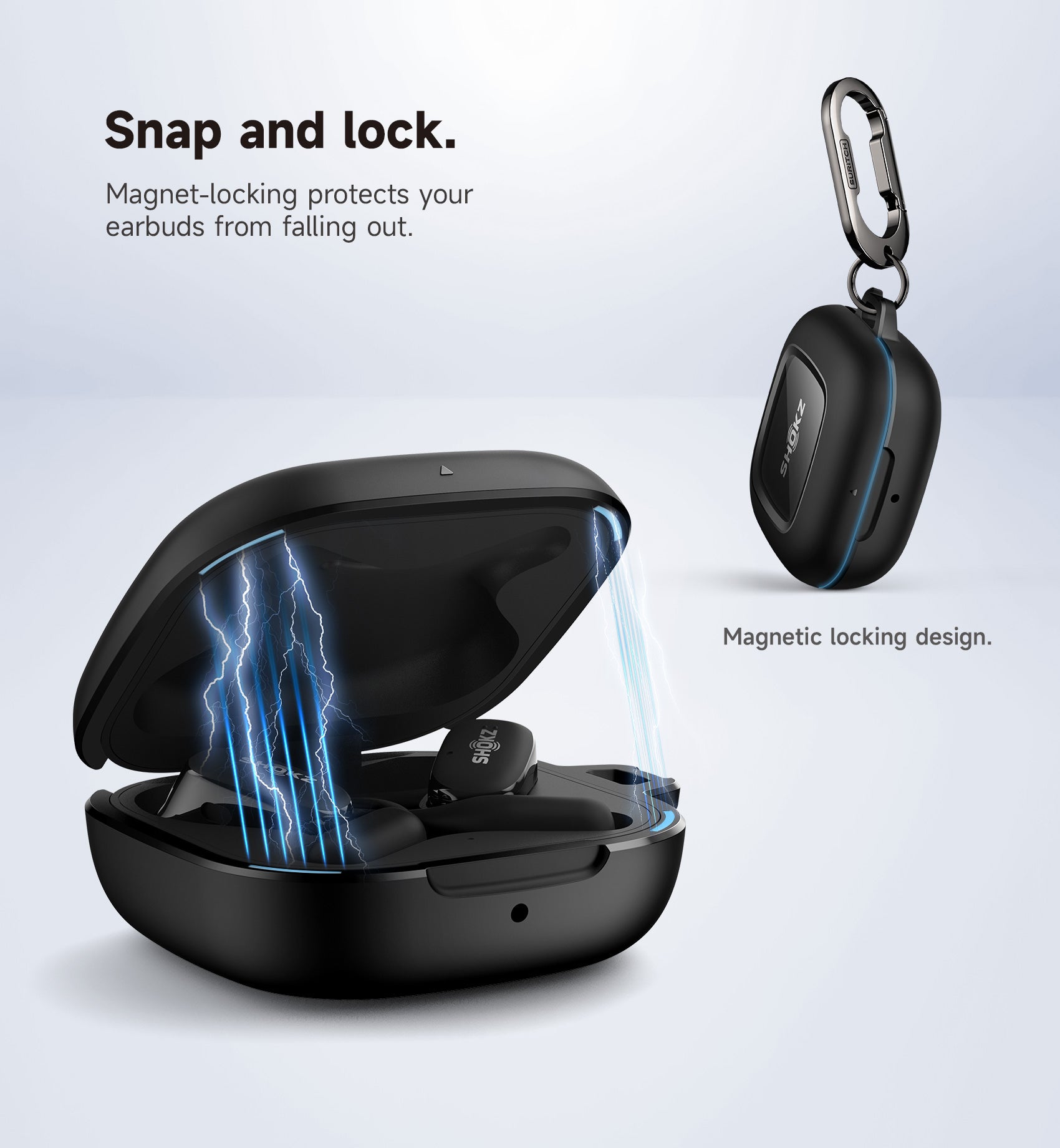 Suritch Case for SHOKZ OpenFit Shockproof Magnetic Protective Cover True Wireless Bluetooth Headphones with Magnetic Lid Lock Carabiner