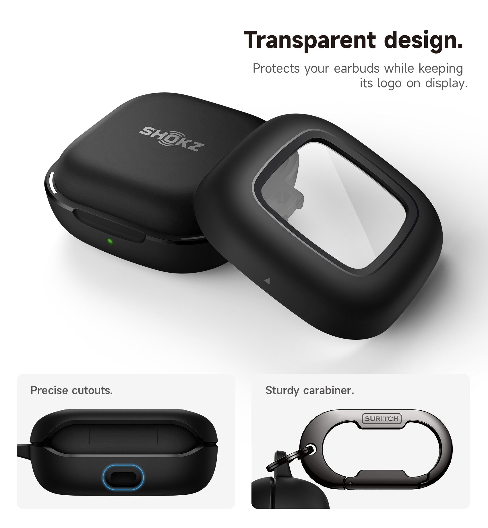 Suritch Case for SHOKZ OpenFit Shockproof Magnetic Protective Cover True Wireless Bluetooth Headphones with Magnetic Lid Lock Carabiner
