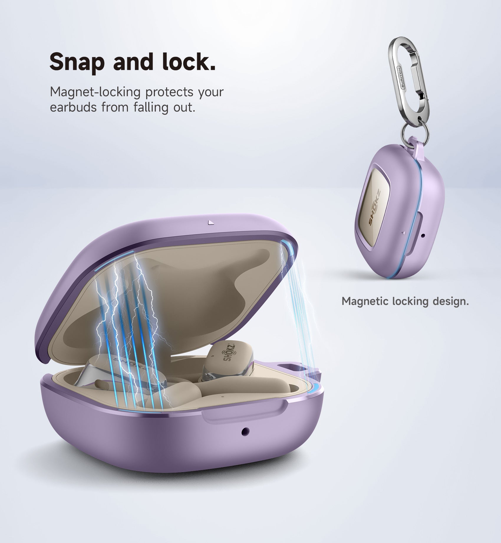 Suritch Case for SHOKZ OpenFit Shockproof Magnetic Protective Cover True Wireless Bluetooth Headphones with Magnetic Lid Lock Carabiner