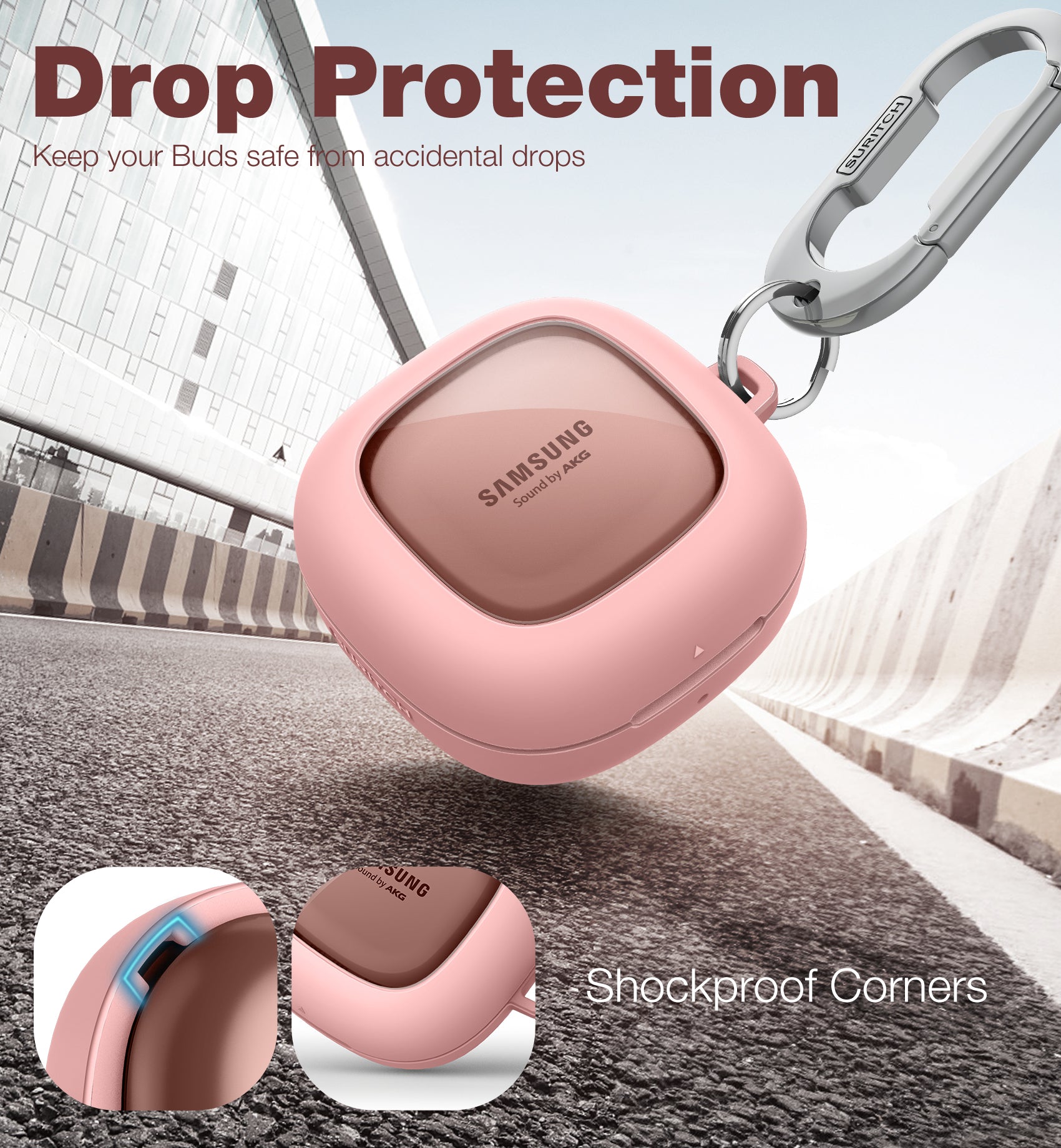 Suritch Case for Samsung Galaxy Buds 2nd Gen Shockproof Sturdy Protective Cover with Heavy-Duty Carabiner