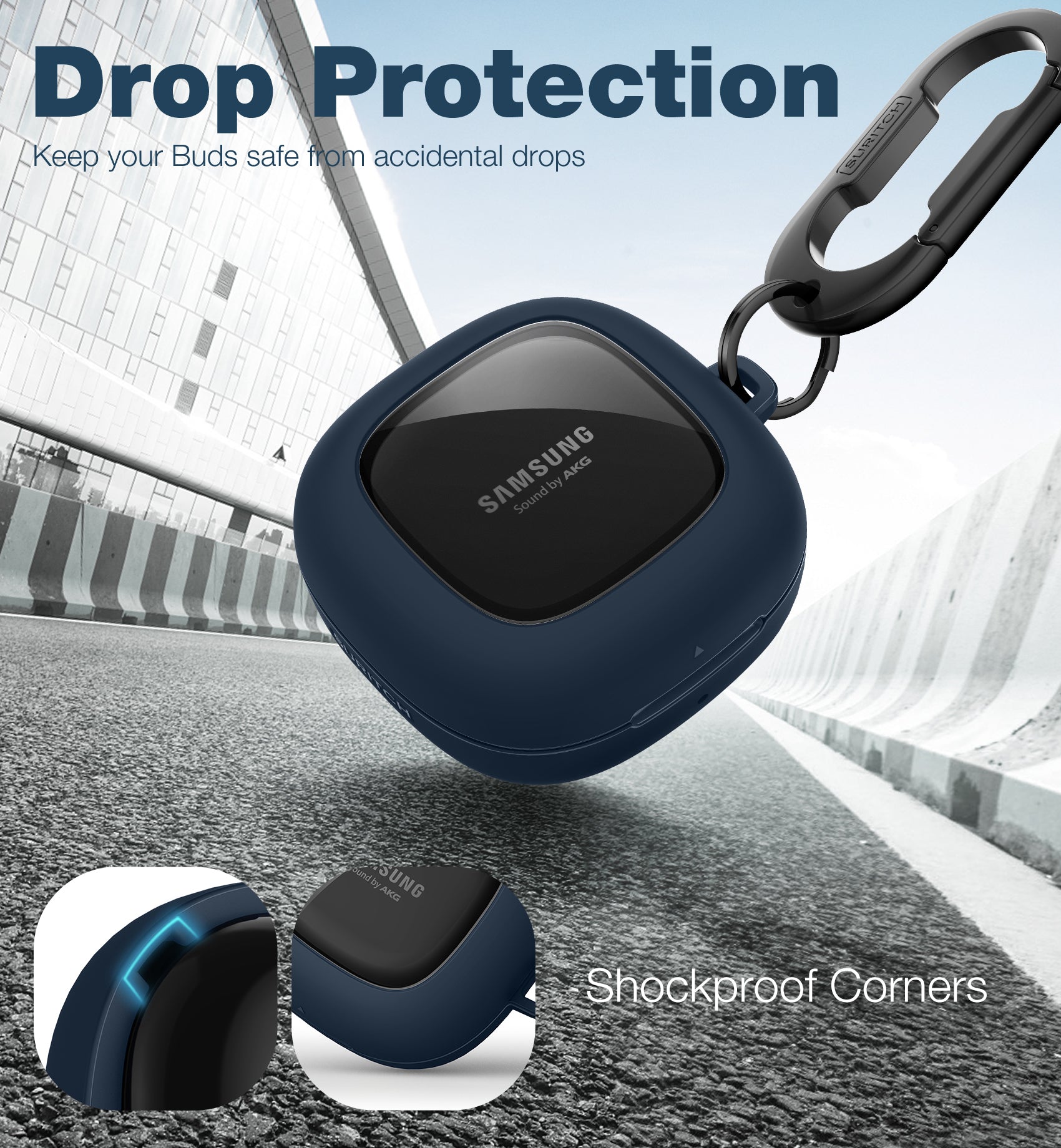 Suritch Case for Samsung Galaxy Buds 2 Pro Shockproof Sturdy Protective Cover with Heavy-Duty Carabiner