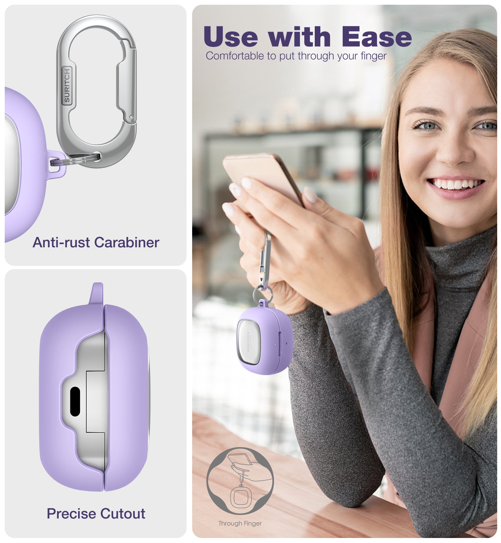 Suritch Case for Samsung Galaxy Buds 2 Pro Shockproof Sturdy Protective Cover with Heavy-Duty Carabiner