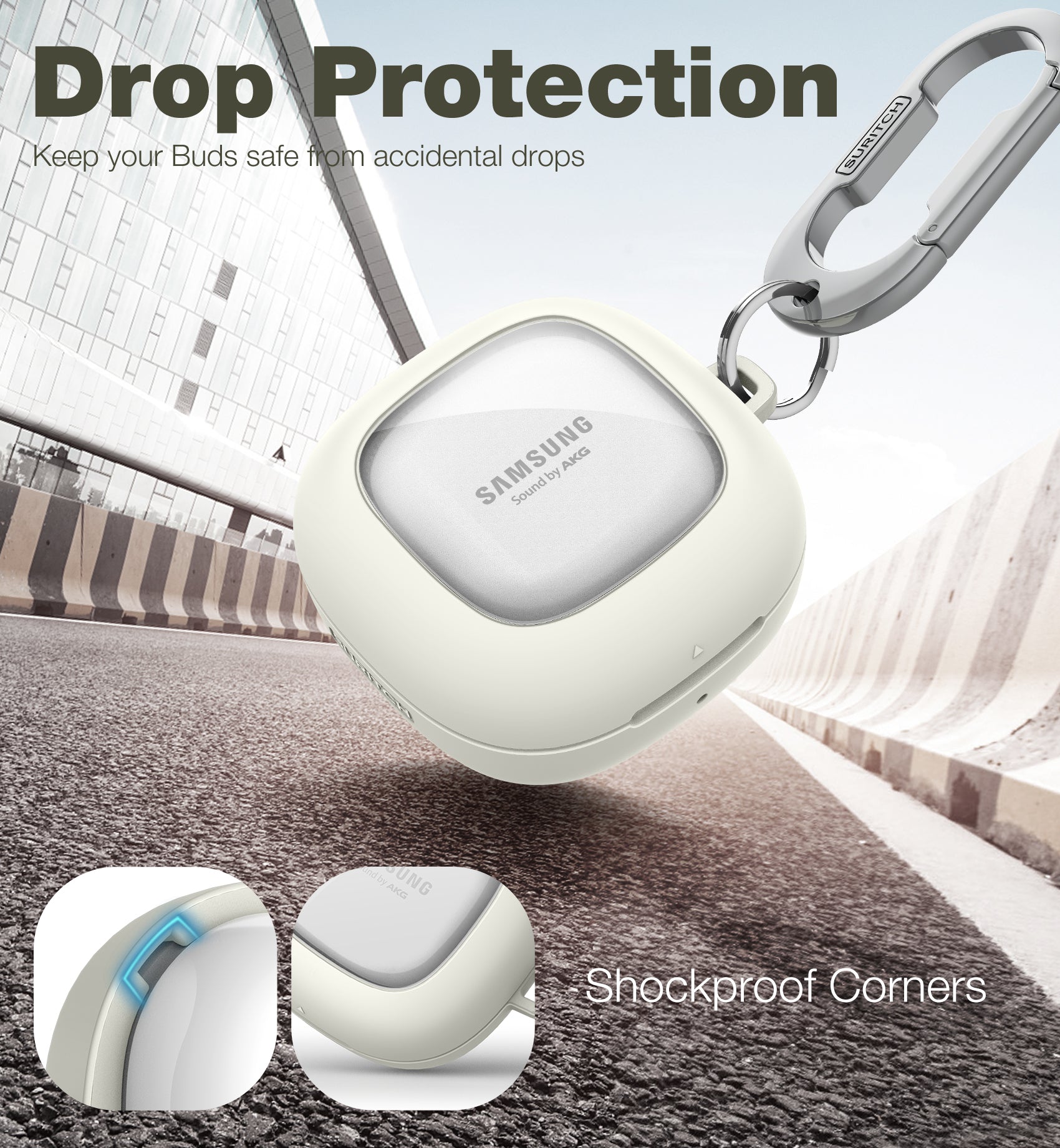 Suritch Case for Samsung Galaxy Buds 2 Pro Shockproof Sturdy Protective Cover with Heavy-Duty Carabiner