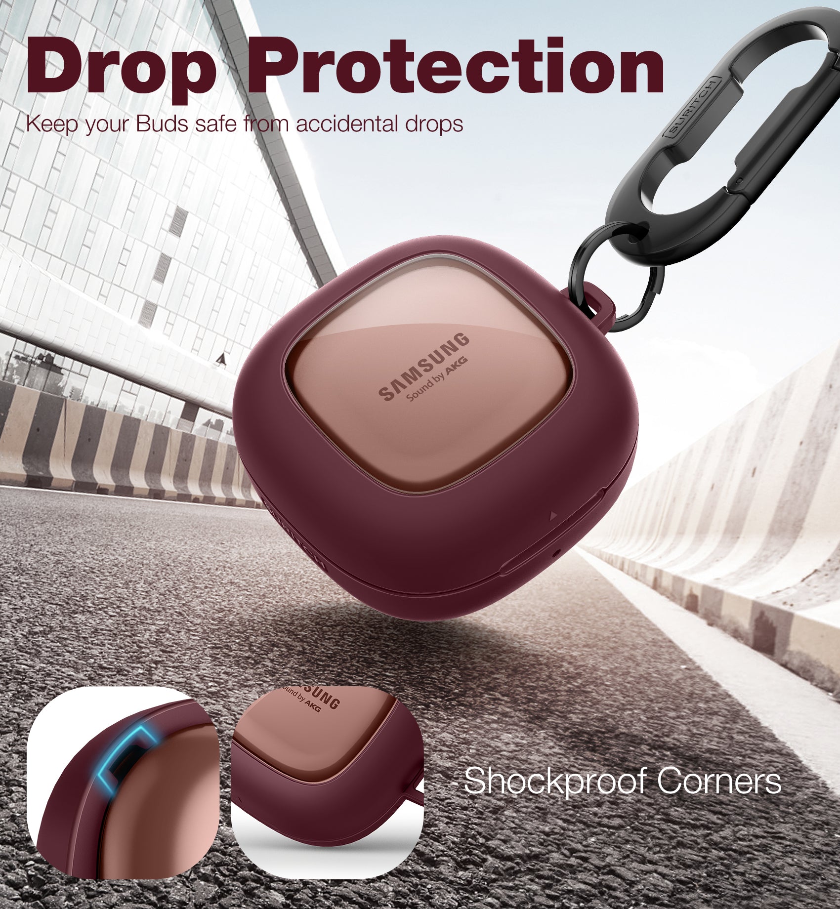 Suritch Case for Samsung Galaxy Buds 2nd Gen Shockproof Sturdy Protective Cover with Heavy-Duty Carabiner