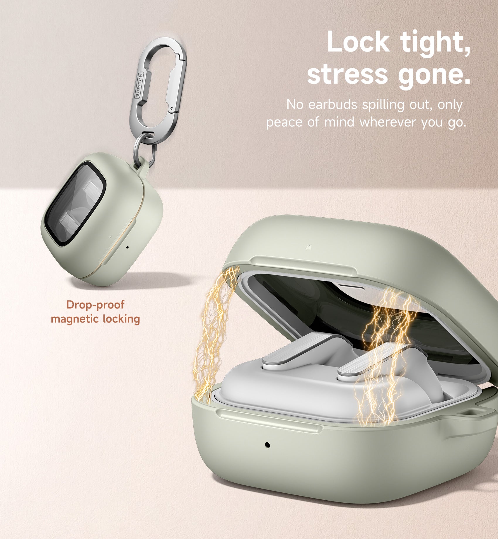 Suritch Case for Samsung Galaxy Buds 4 2026 Magnetic Bumper Shockproof Drop-Proof Covers with Magnetic Lock Carabiner for Workouts Sports Travels