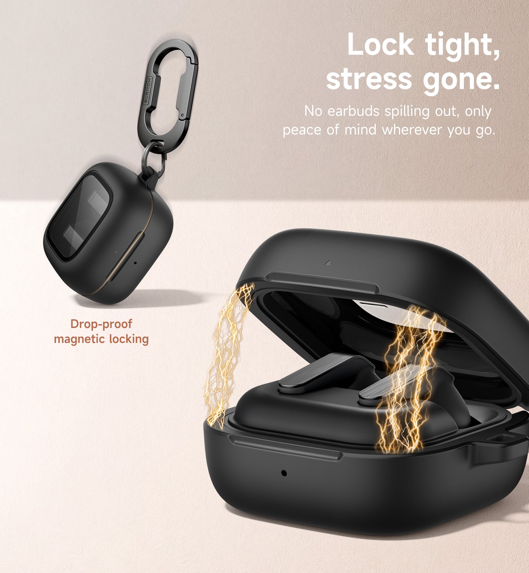 Suritch Case for Samsung Galaxy Buds 4 Pro 2026 Magnetic Bumper Shockproof Drop-Proof Covers with Magnetic Lock Carabiner for Workouts Sports Travels