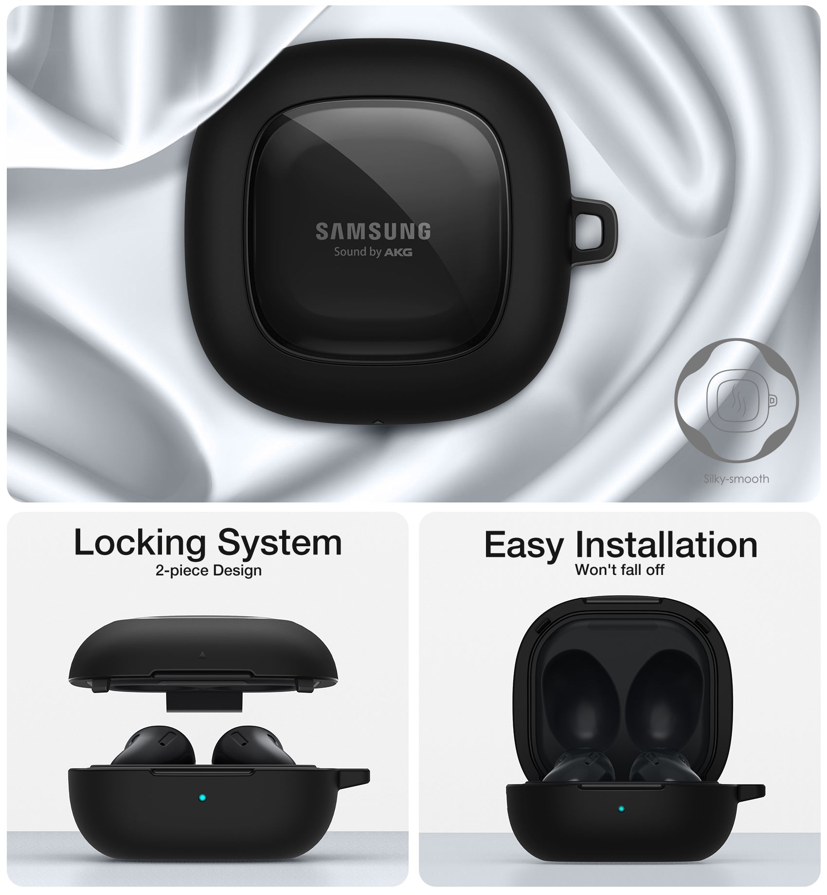 Suritch Case for Samsung Galaxy Buds FE Shockproof Sturdy Protective Cover with Heavy-Duty Carabiner
