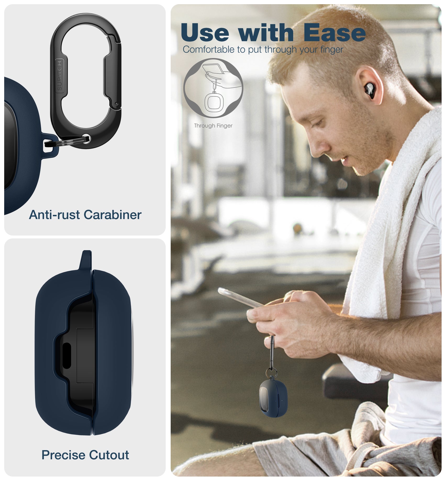Suritch Case for Samsung Galaxy Buds FE Shockproof Sturdy Protective Cover with Heavy-Duty Carabiner
