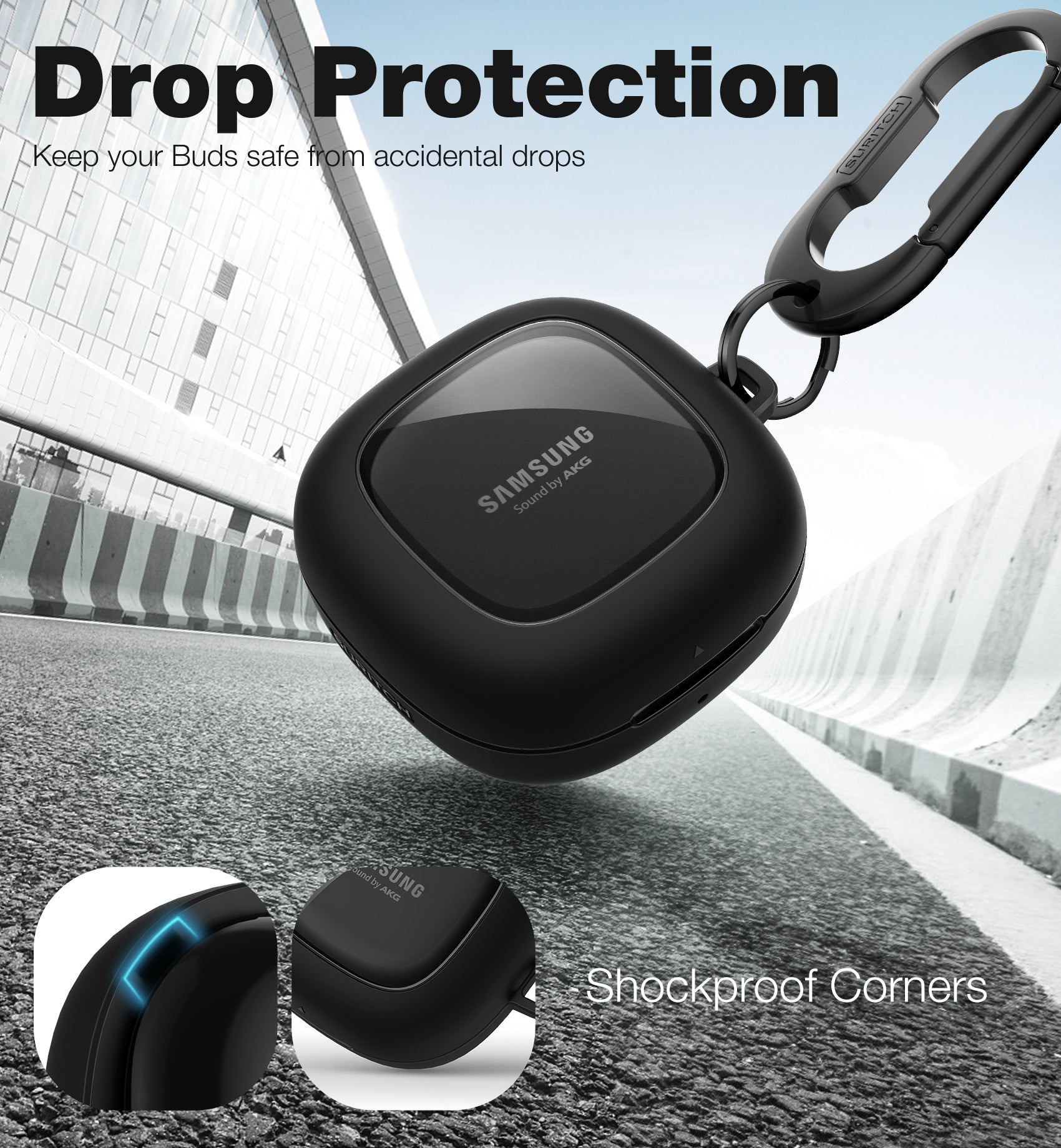 Suritch Case for Samsung Galaxy Buds Live Shockproof Sturdy Protective Cover with Heavy-Duty Carabiner