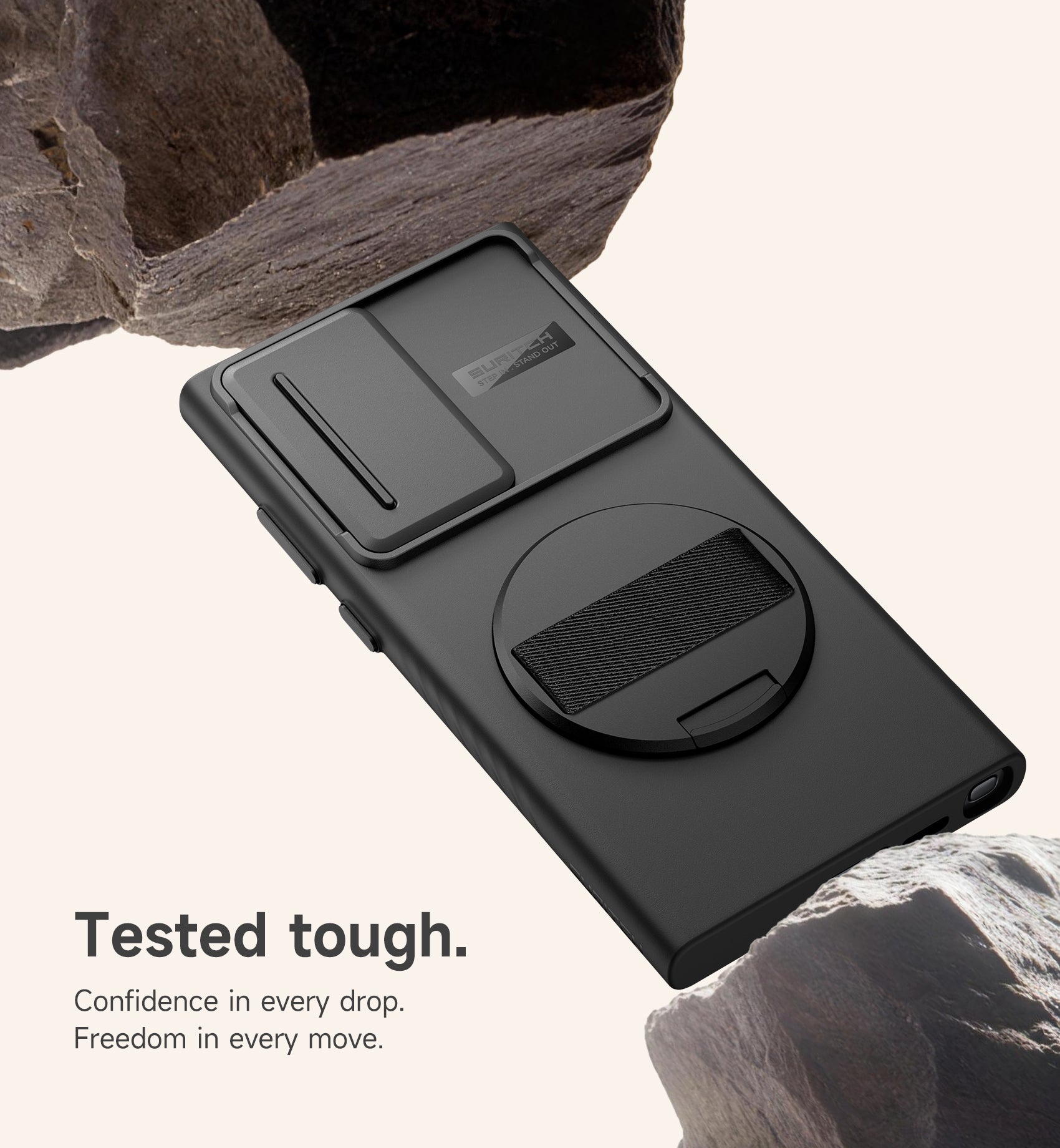 Suritch Case for Samsung Galaxy S23 Ultra with 360° Rotatable Hand Strap Phone Grip Invisible Kickstand Slide Camera Cover Rugged Shockproof Protective Cover
