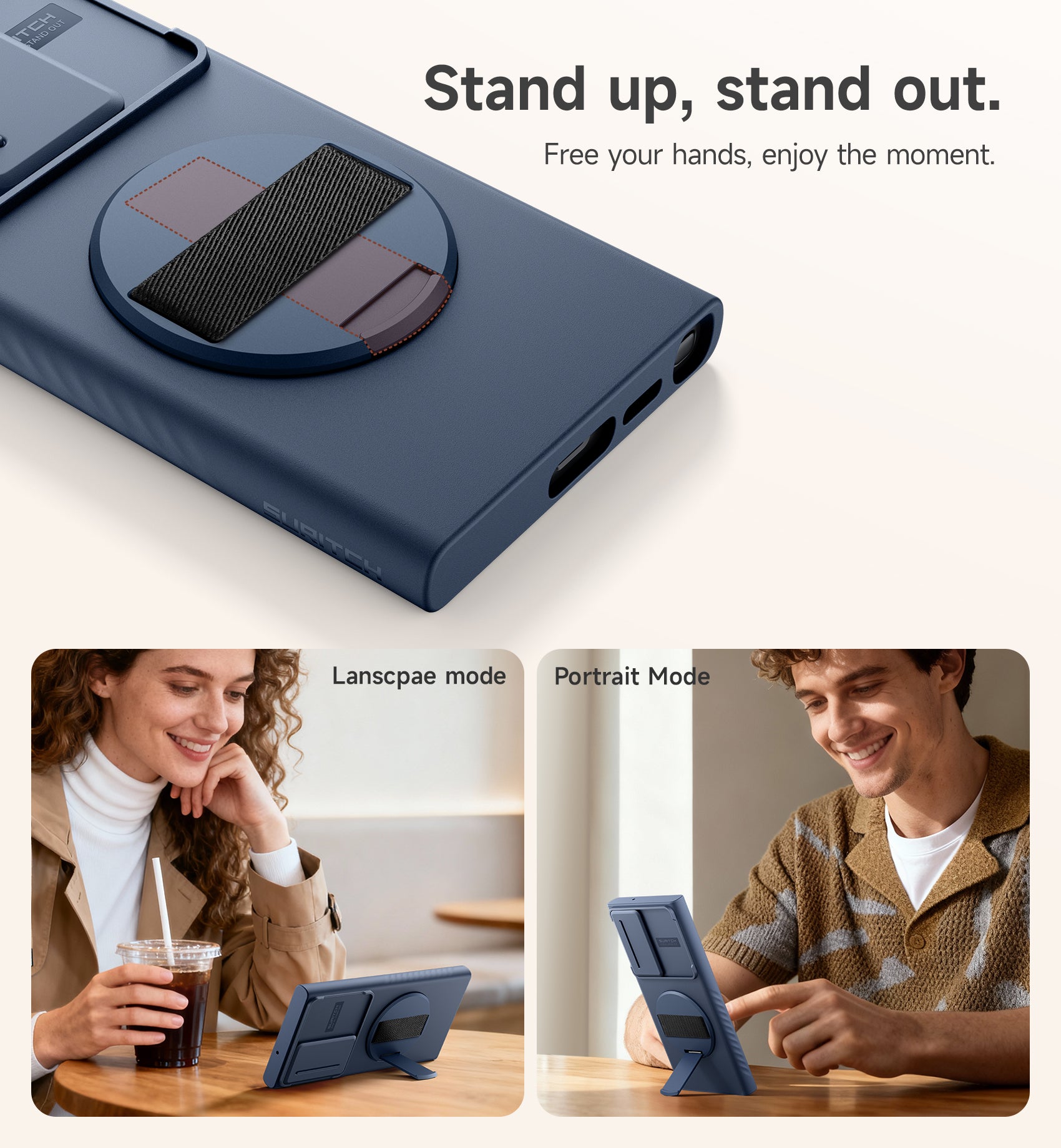 Suritch Case for Samsung Galaxy S23 Ultra with 360° Rotatable Hand Strap Phone Grip Invisible Kickstand Slide Camera Cover Rugged Shockproof Protective Cover