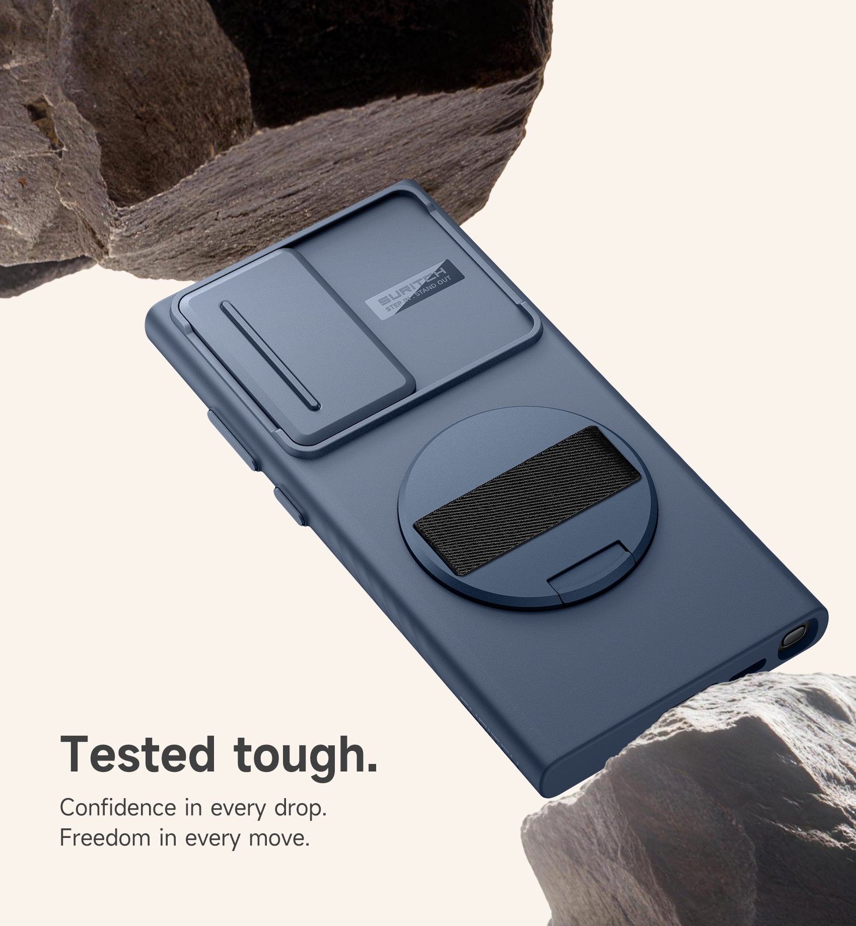 Suritch Case for Samsung Galaxy S23 Ultra with 360° Rotatable Hand Strap Phone Grip Invisible Kickstand Slide Camera Cover Rugged Shockproof Protective Cover