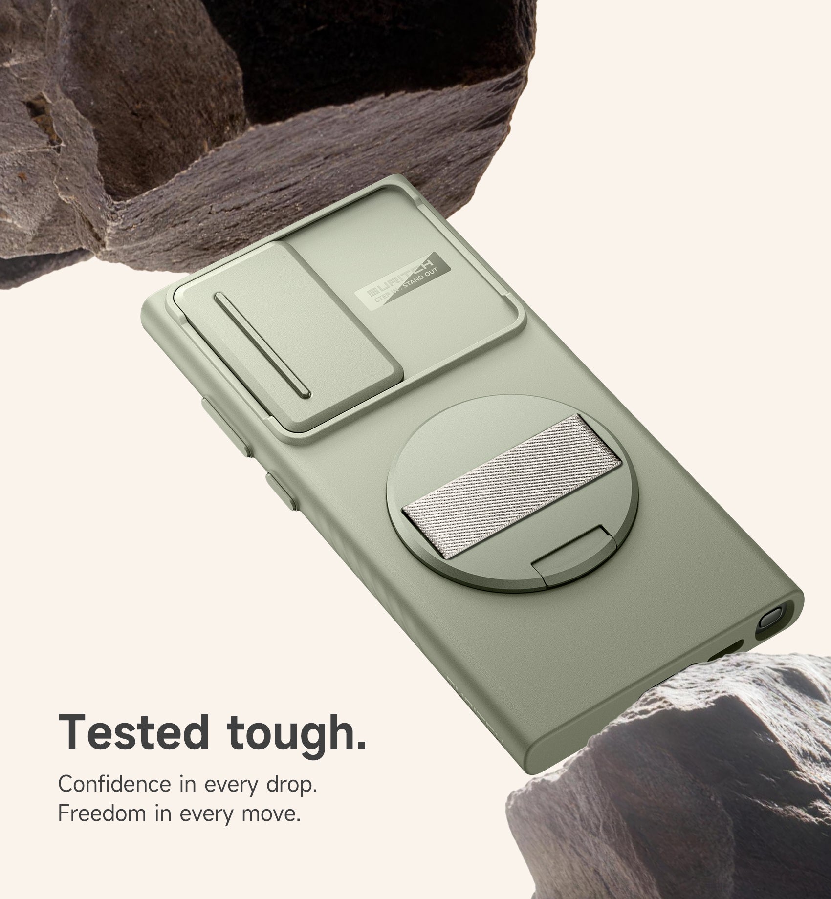 Suritch Case for Samsung Galaxy S23 Ultra with 360° Rotatable Hand Strap Phone Grip Invisible Kickstand Slide Camera Cover Rugged Shockproof Protective Cover