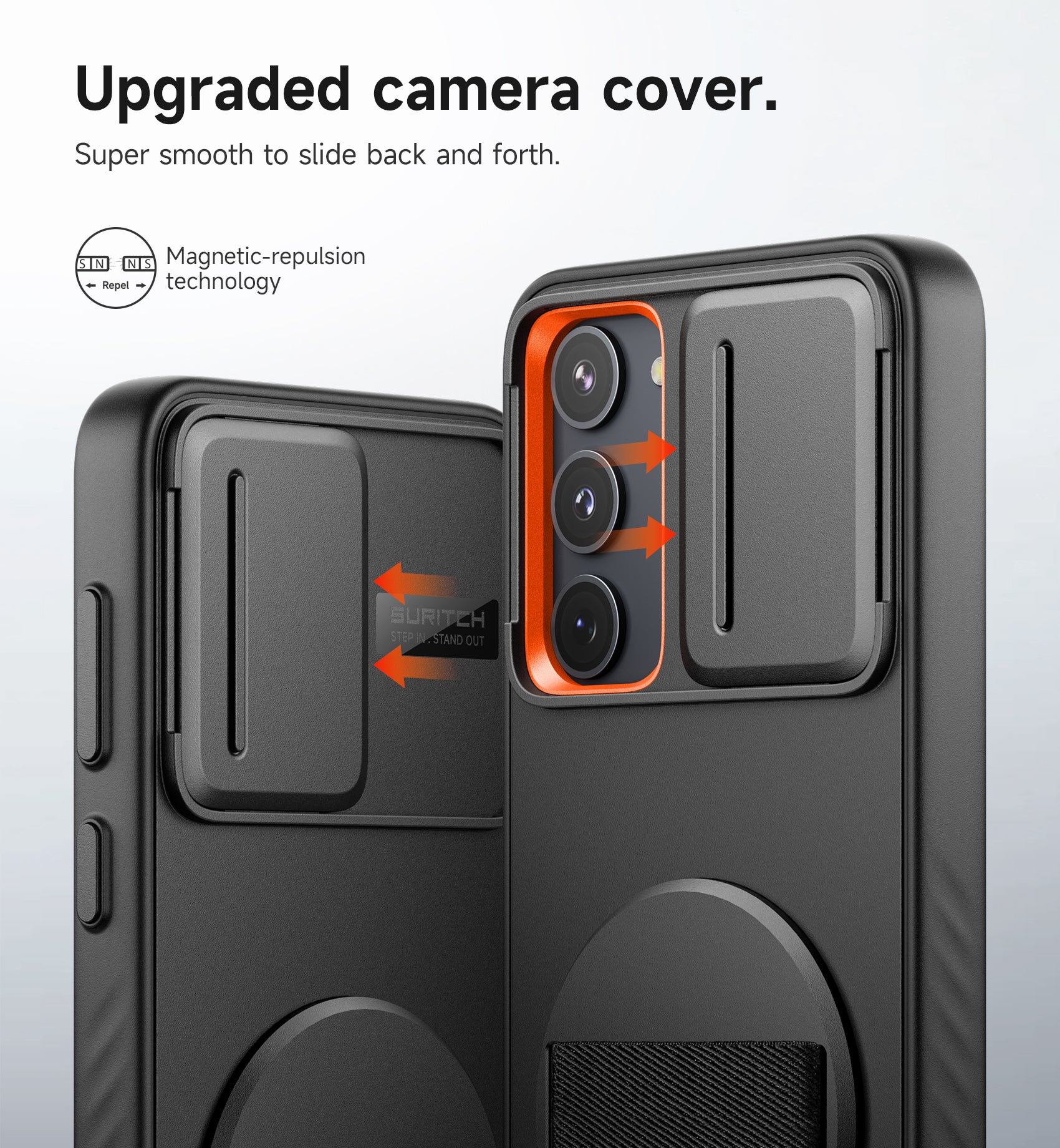 Suritch Case for Samsung Galaxy S23 with 360° Rotatable Hand Strap Phone Grip Invisible Kickstand Slide Camera Cover Rugged Shockproof Protective Cover