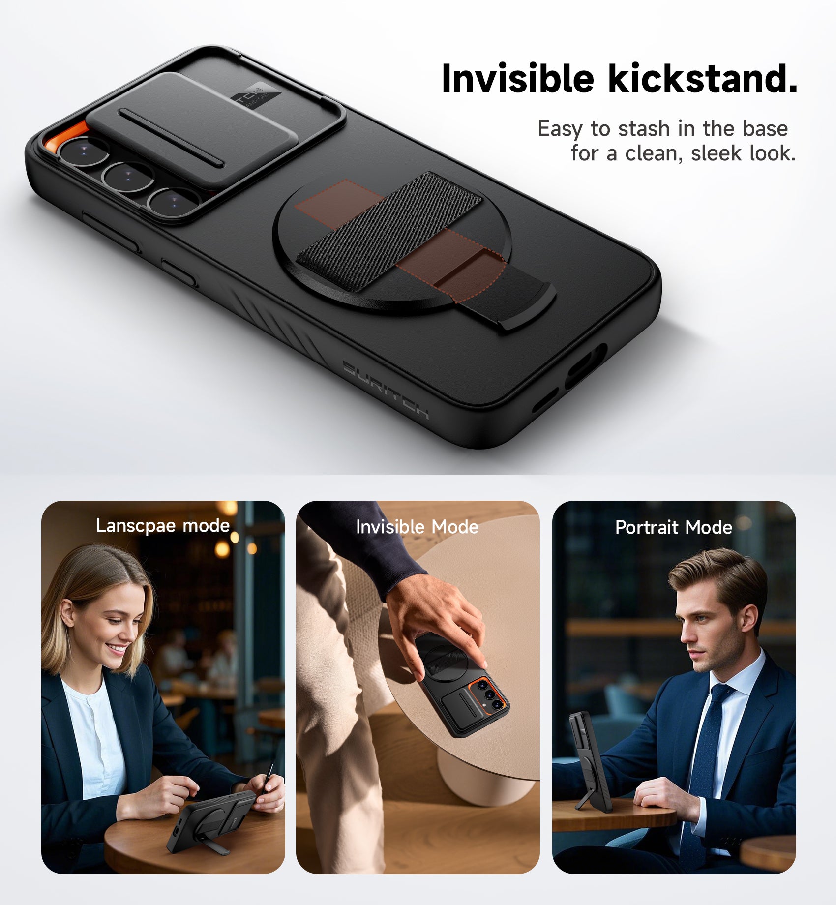Suritch Case for Samsung Galaxy S24 Case with 360° Rotatable Hand Strap Phone Grip Invisible Kickstand Slide Camera Cover Rugged Shockproof Protective Cover