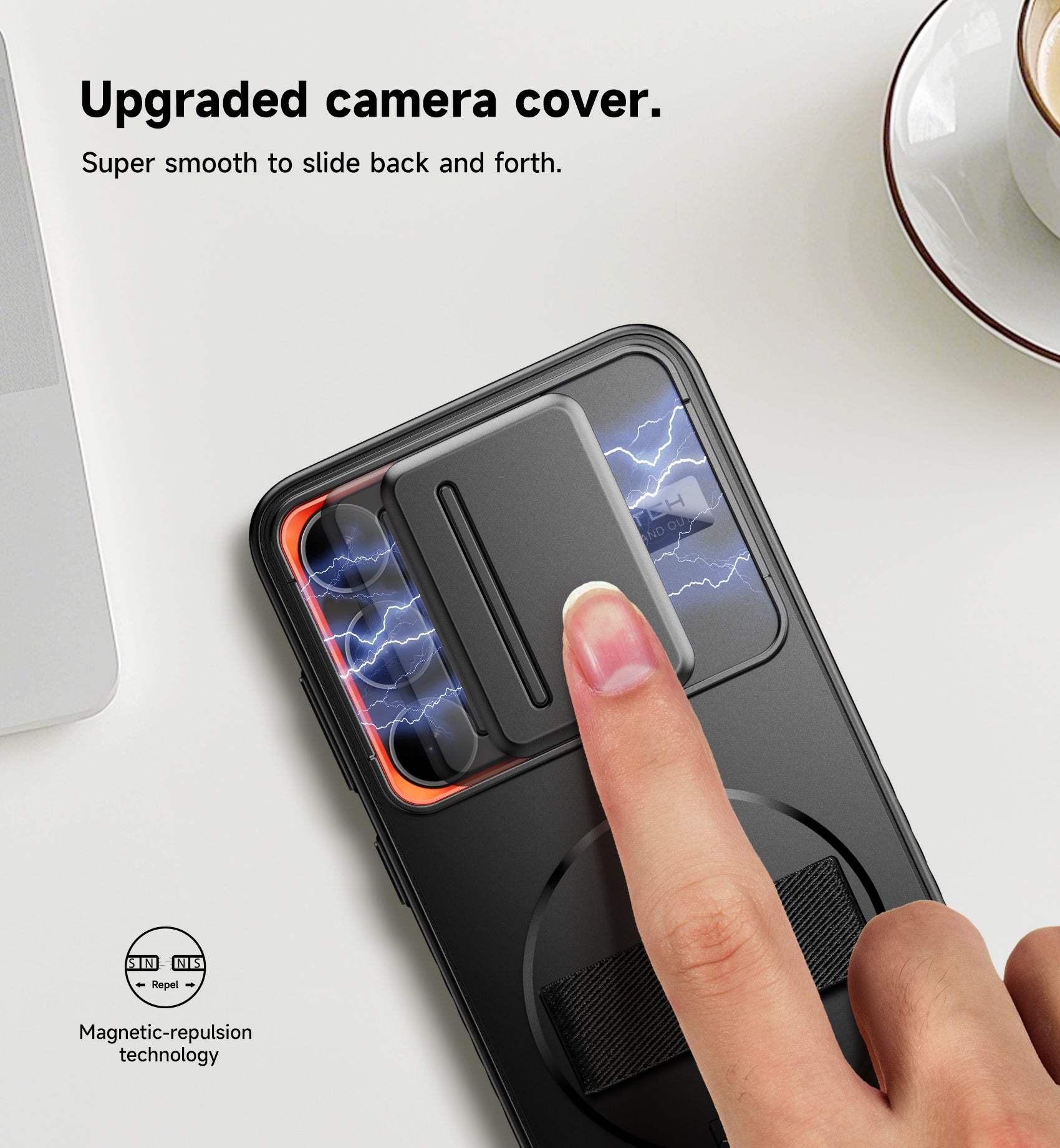 Suritch Case for Samsung Galaxy S24 Case with 360° Rotatable Hand Strap Phone Grip Invisible Kickstand Slide Camera Cover Rugged Shockproof Protective Cover
